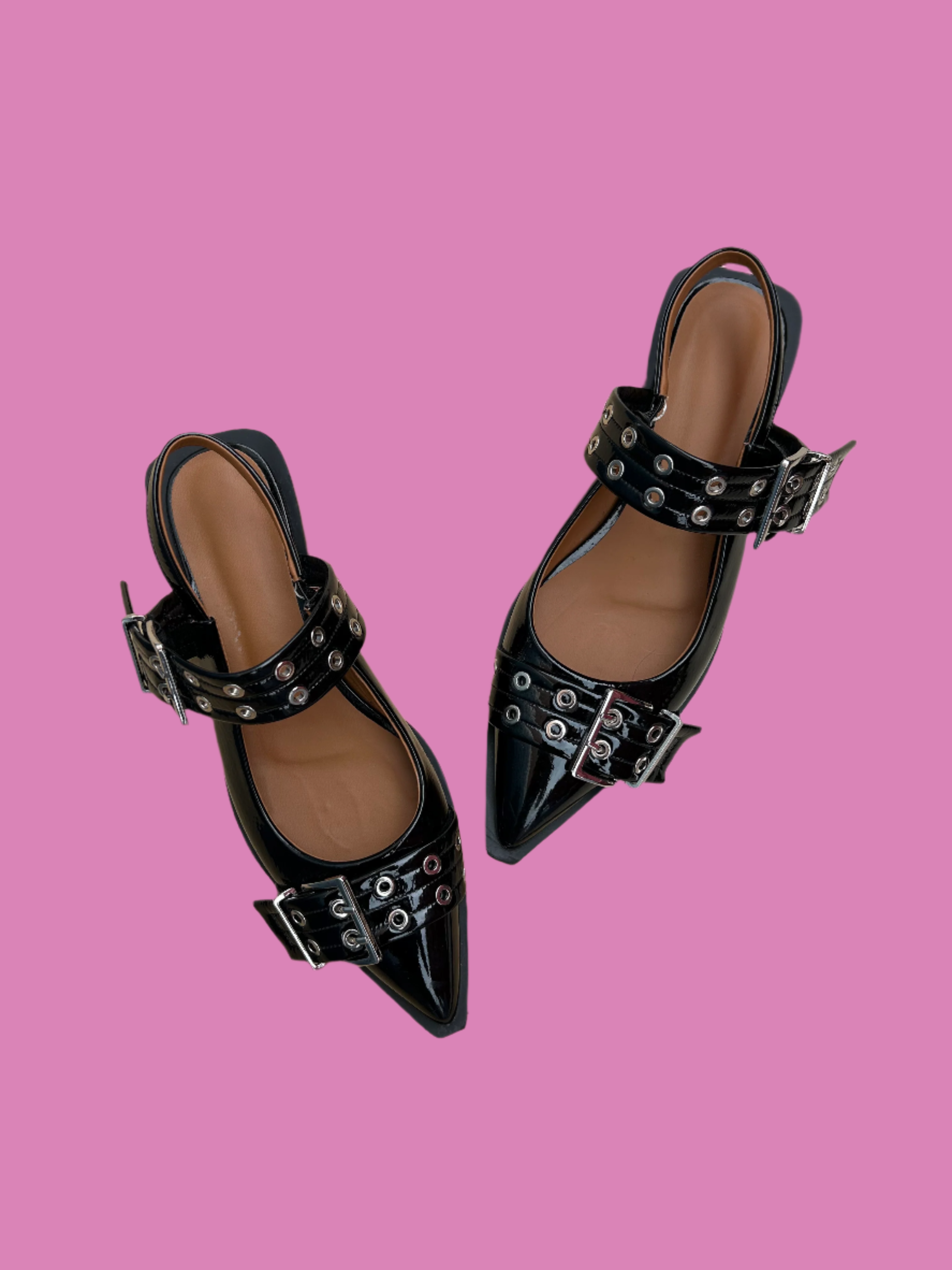 black pointed buckle sandals, 42 (women's 10.5)