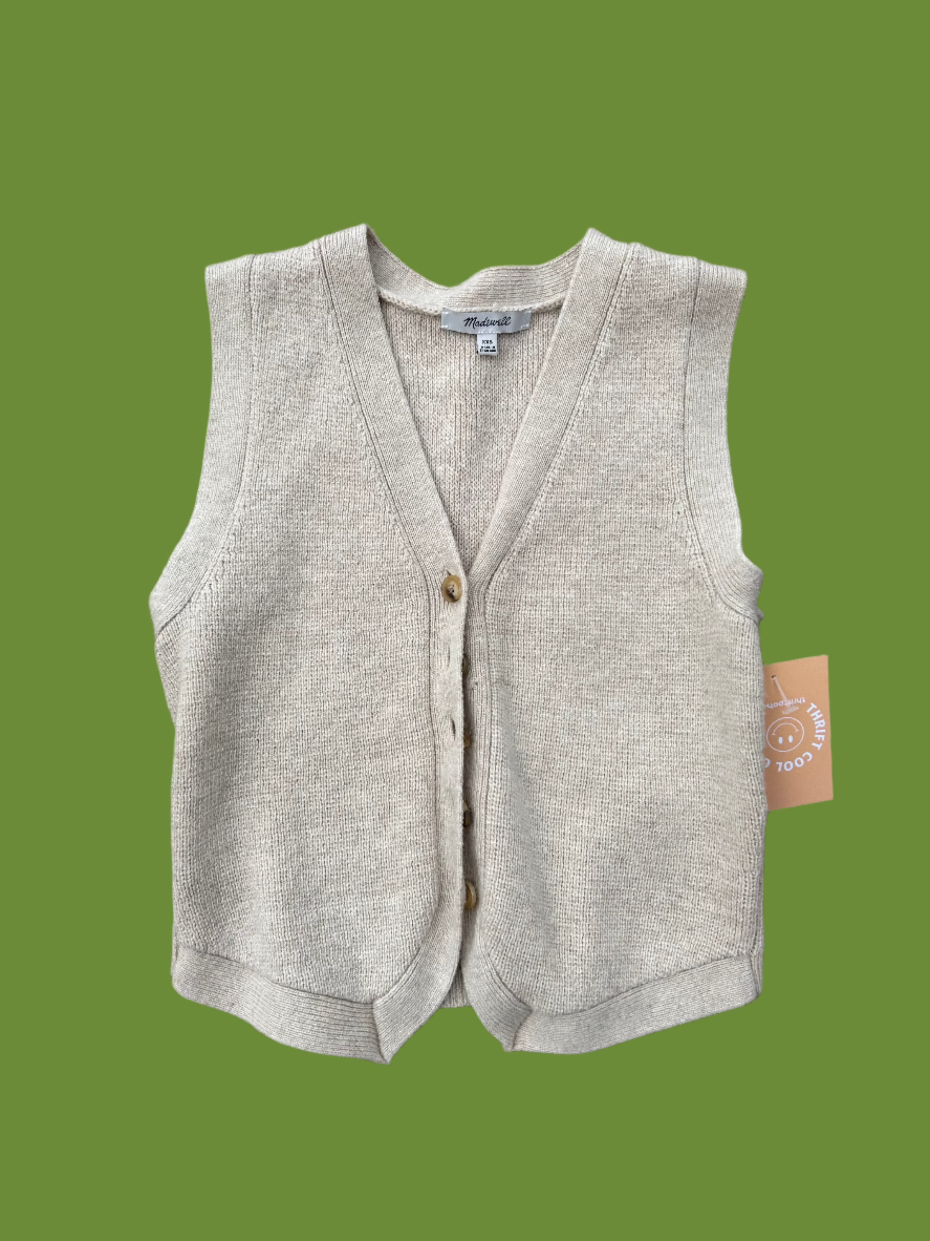 tan madewell knit button vest, xxs