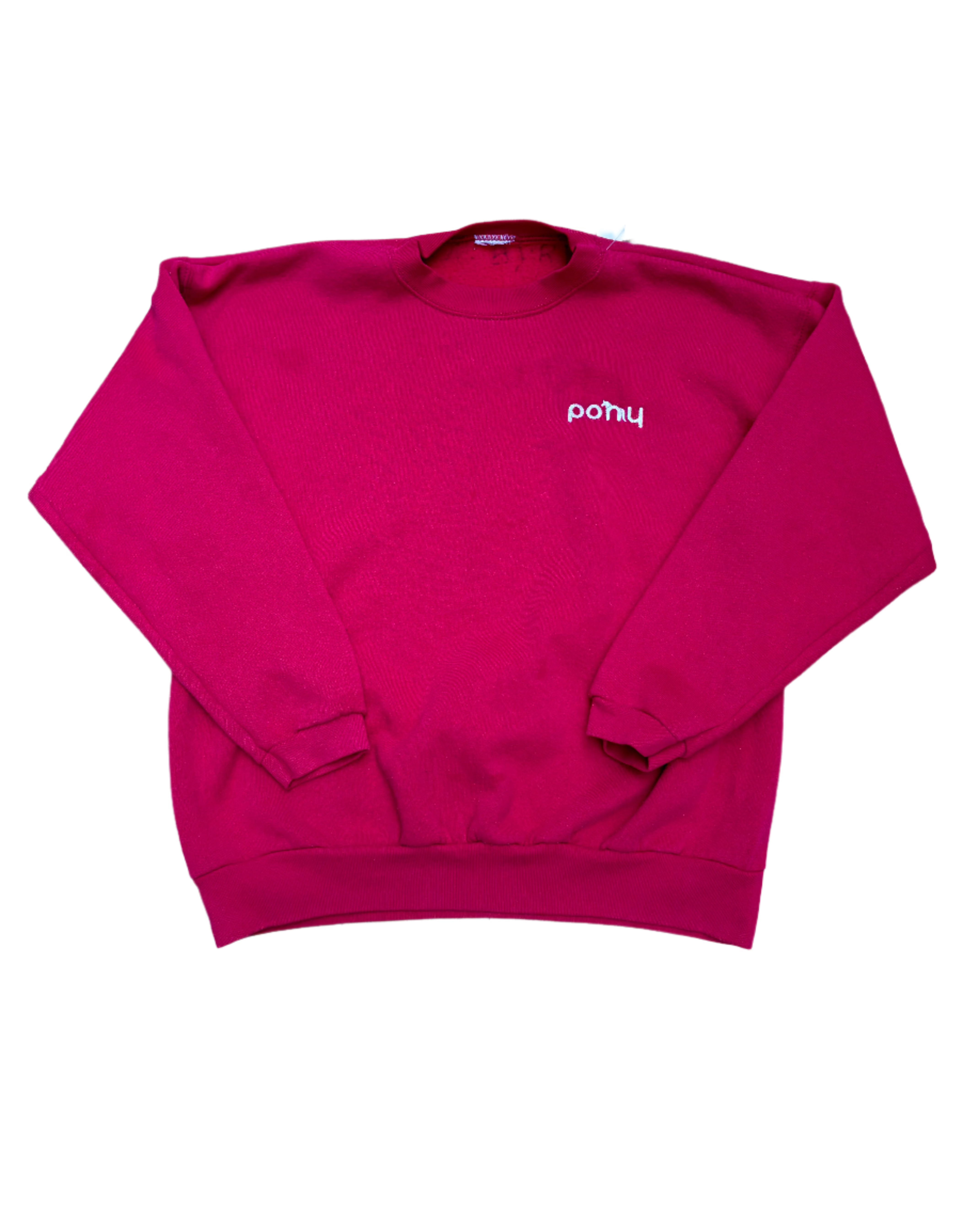 Red Limited edition upcycled pony embroidered crew, M
