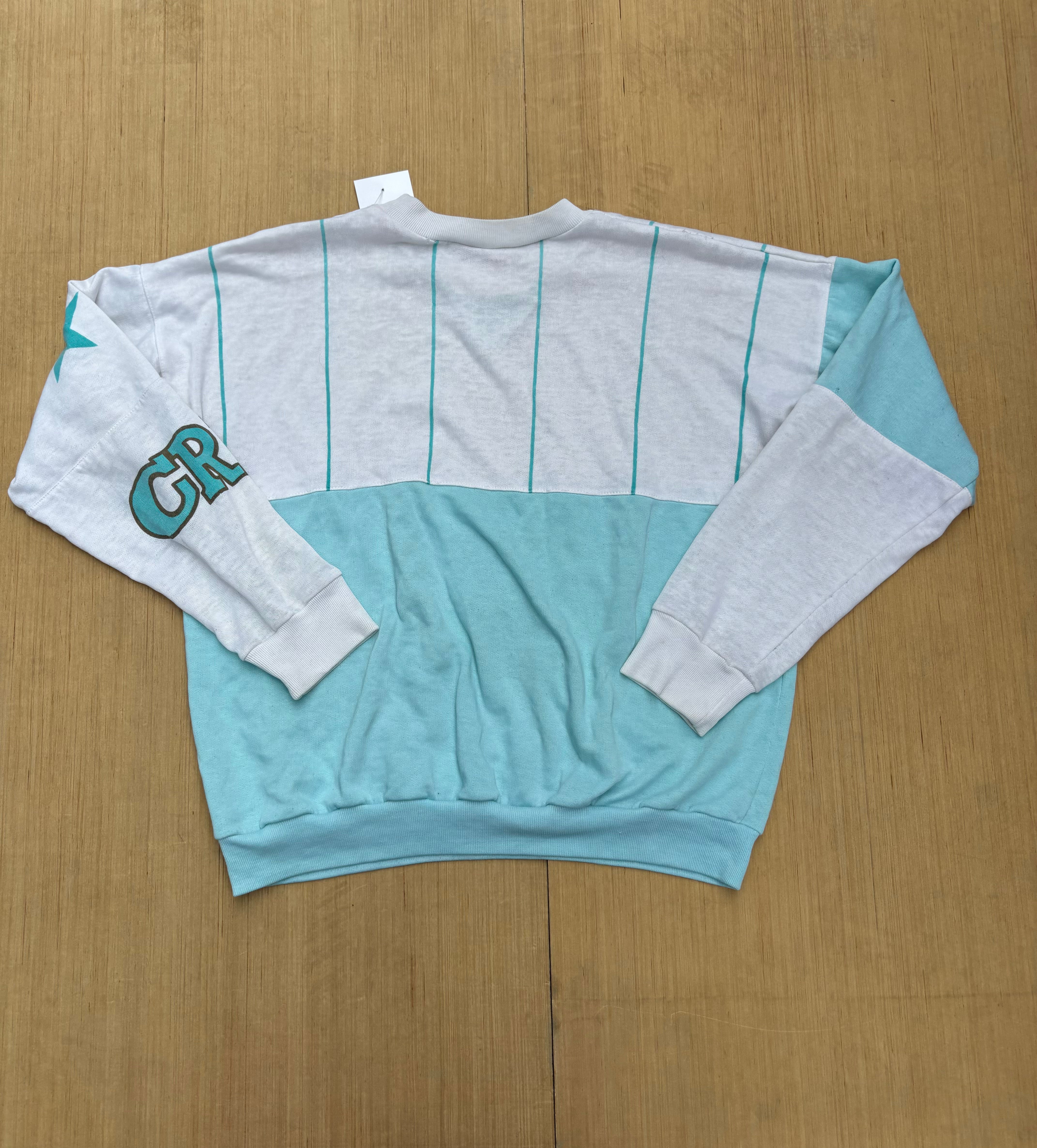 Teal white Vtg Cambridge crew crewneck, L