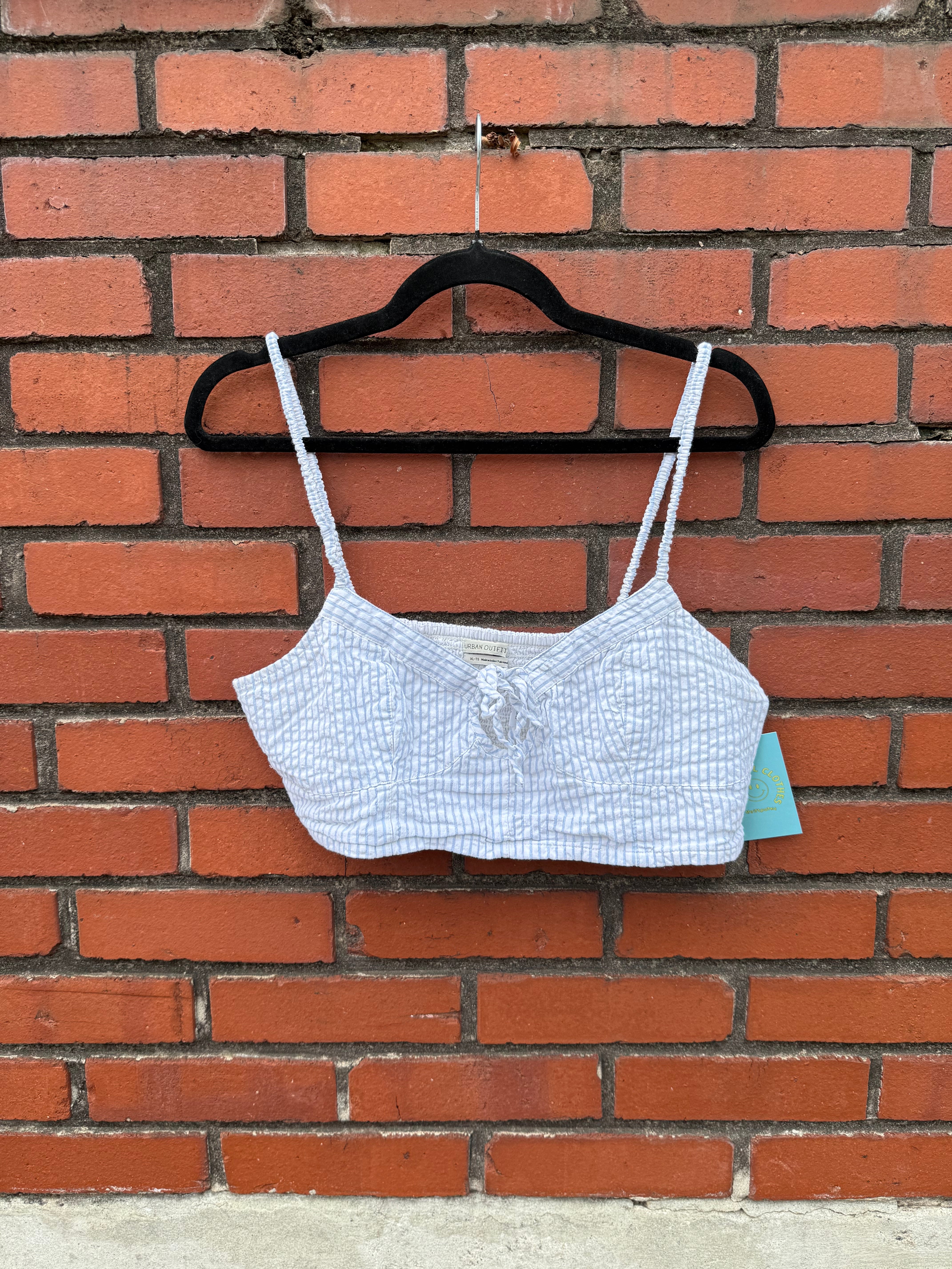 white blue urban outfitters seer sucket crop top, xl