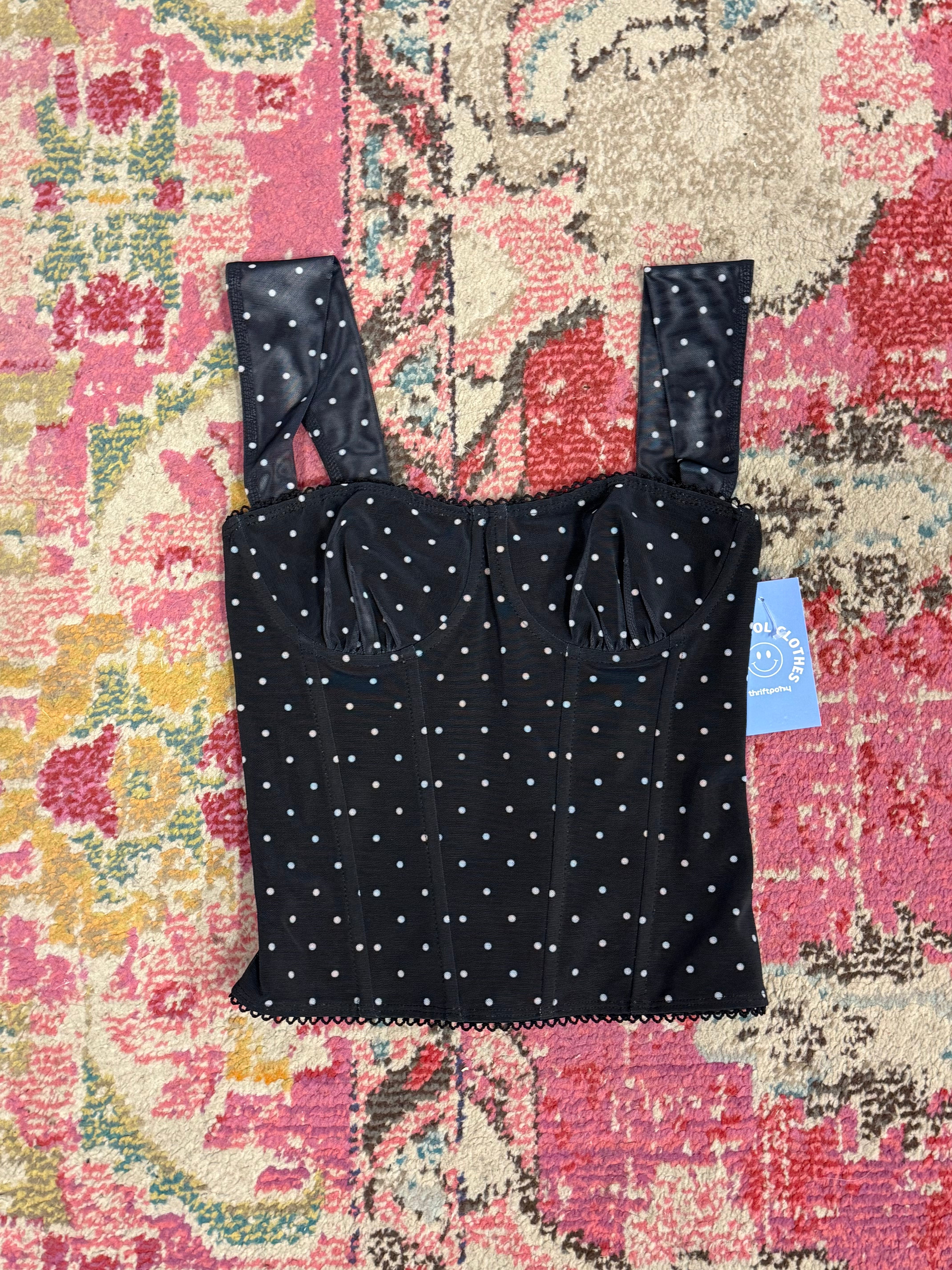 black white Edikted polka dot corset, s