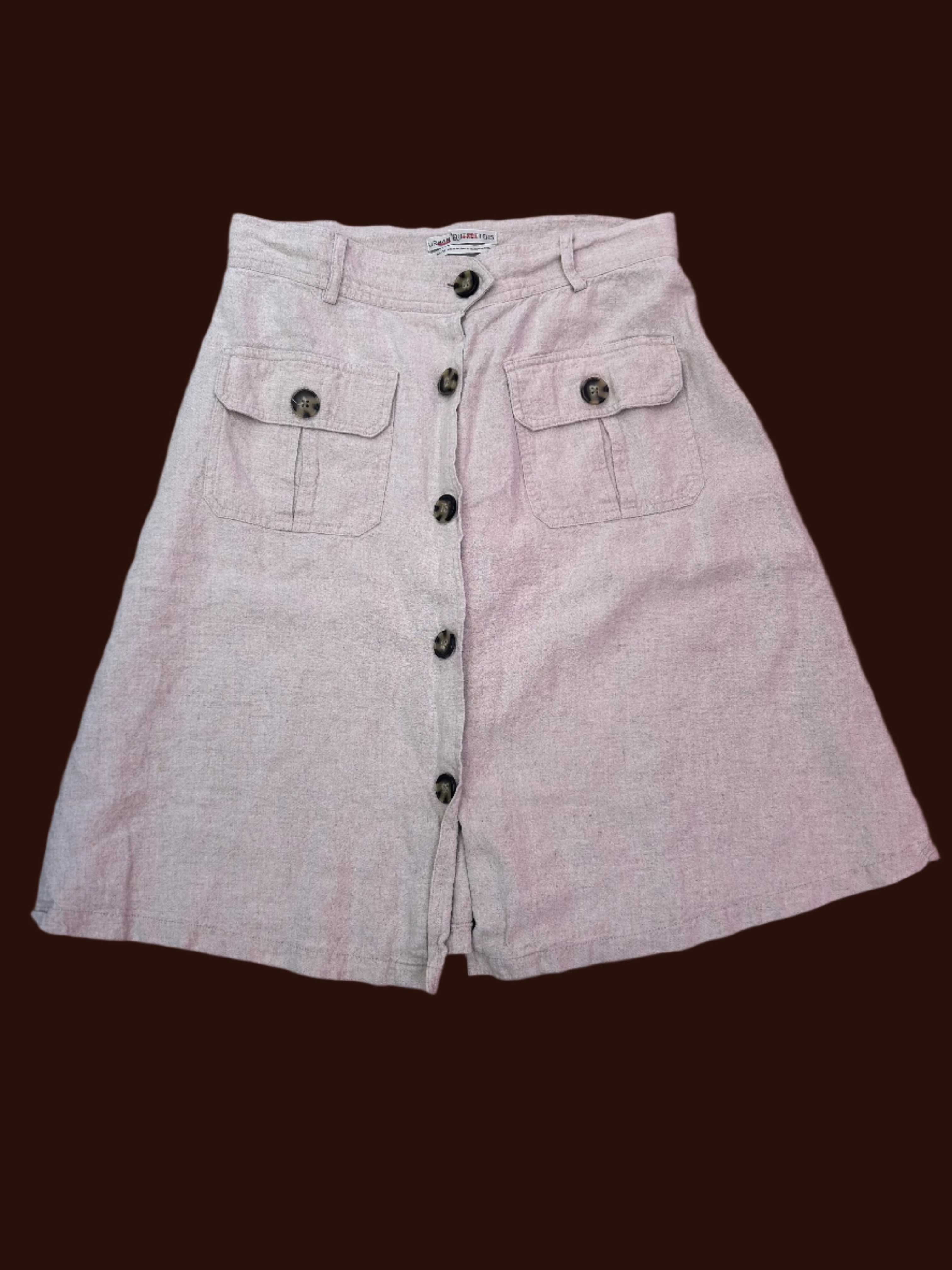 creme urban outfitters mini button linen skirt, m