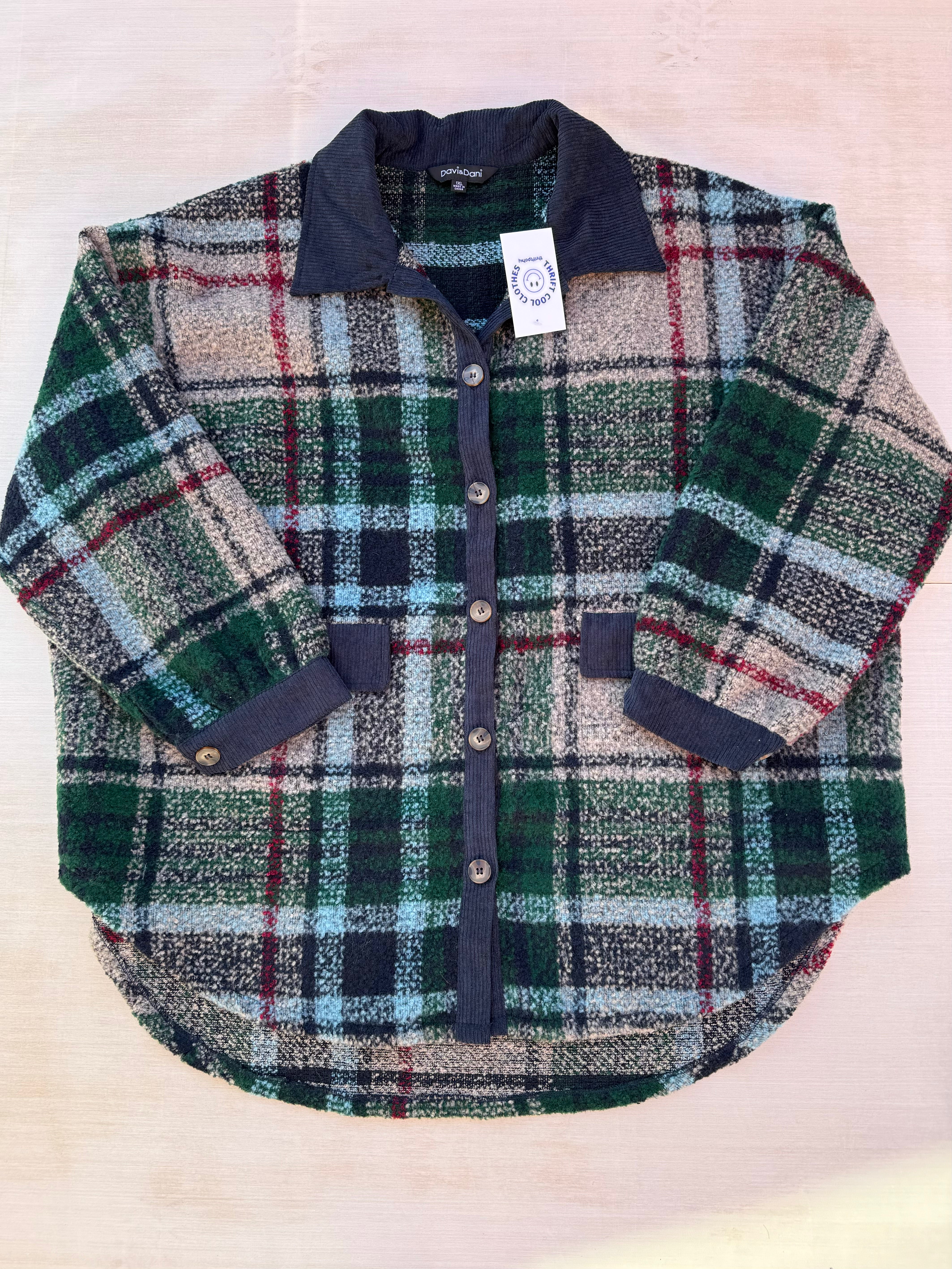 Green Davi & dani Plaid zip up, 1x