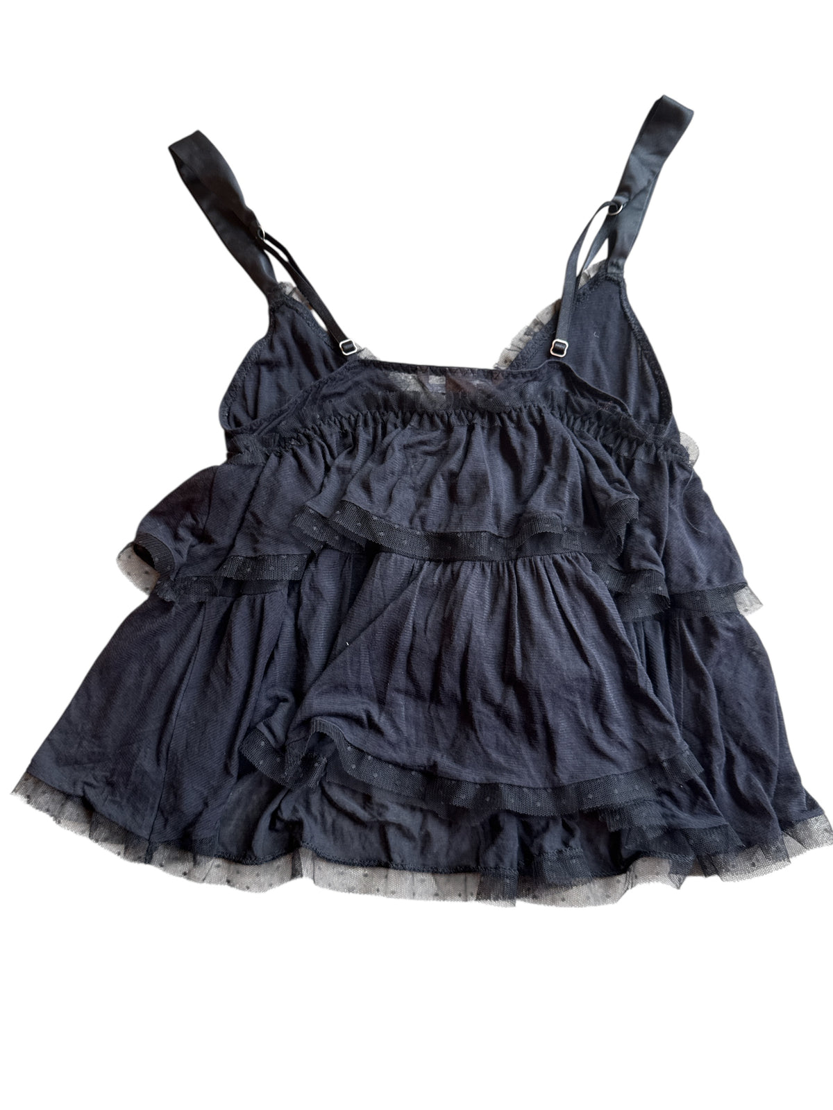 Black Victorias secret Polka dot ruffle layer tank, S