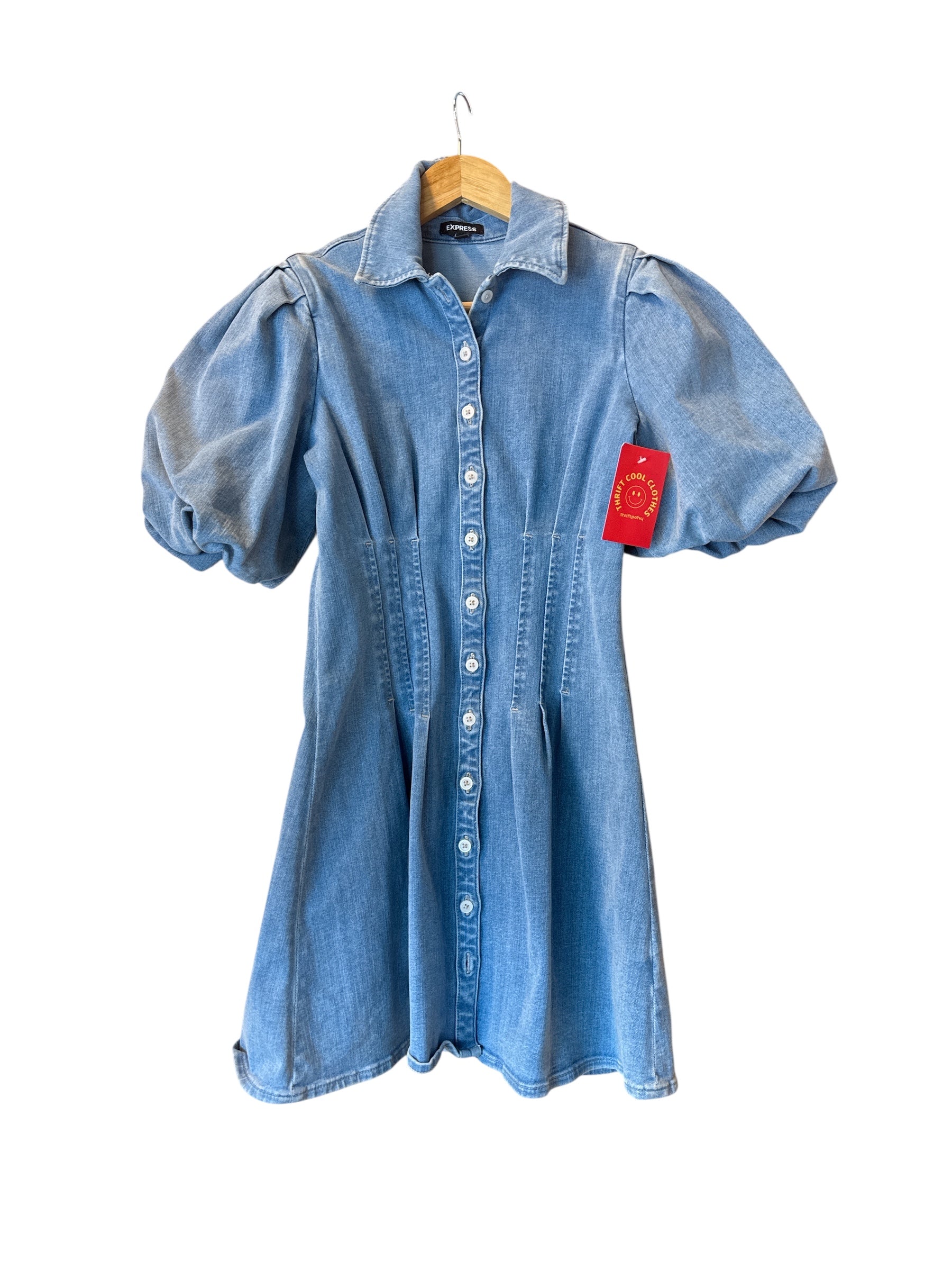 blue Express puff sleeve denim dress, S