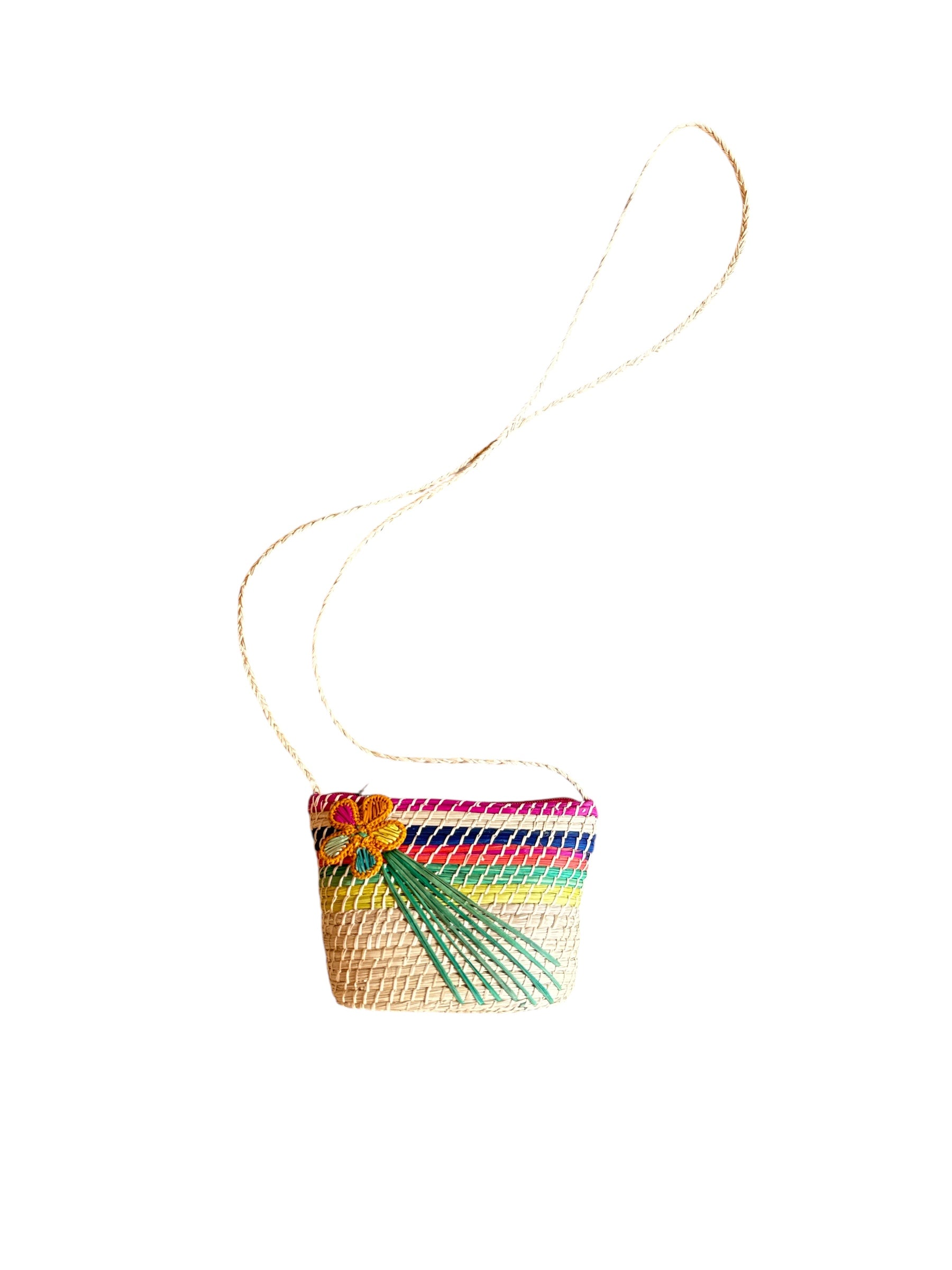 beige pink blue green straw crossbody