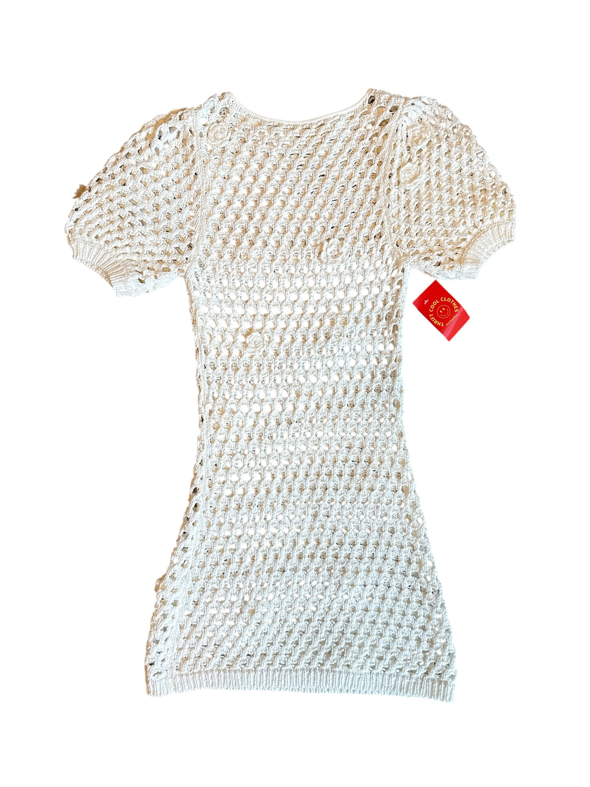 cream crochet floral mini dress