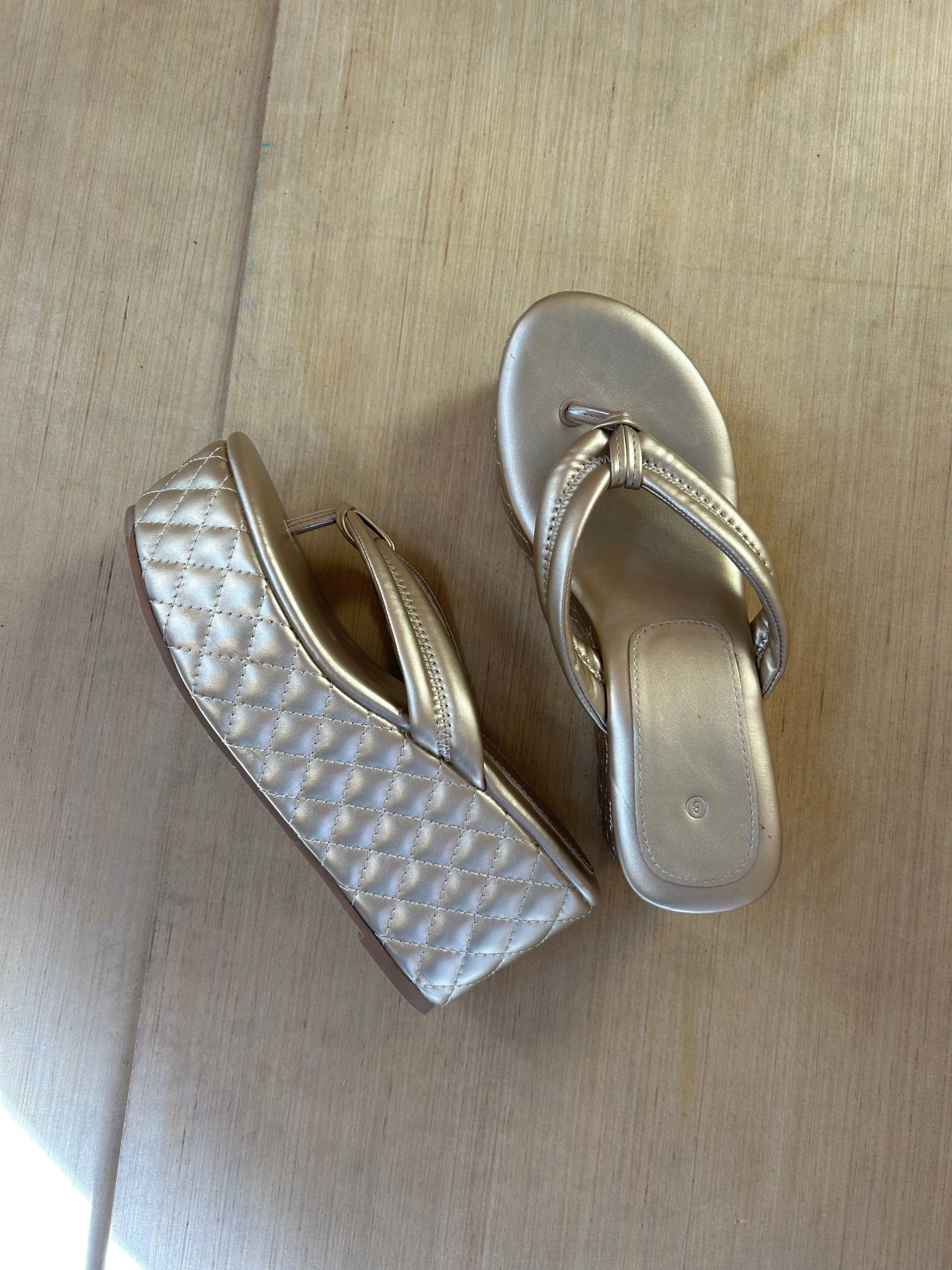 gold quilted sandals, 8