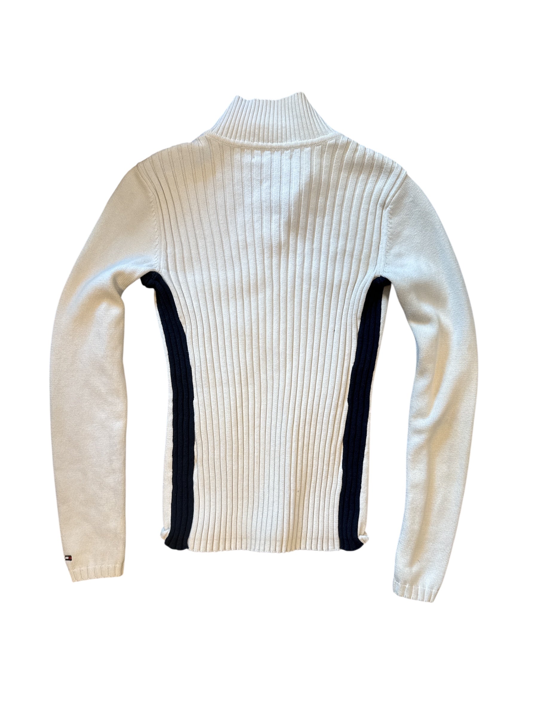 white blue tommy hilfiger embroidered ribbed zip sweater, s