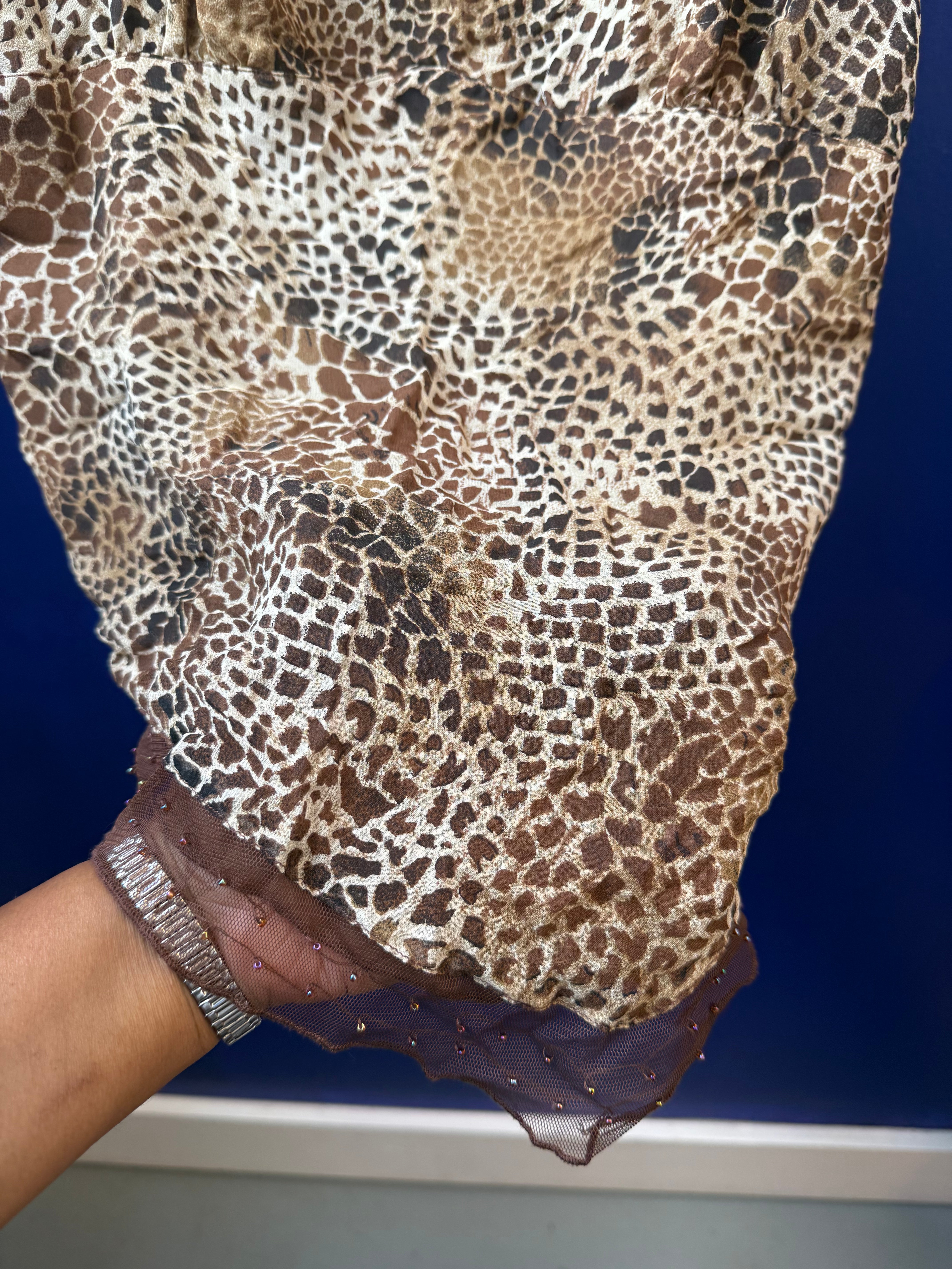 brown new york city silk animal print cami w beads, 1x