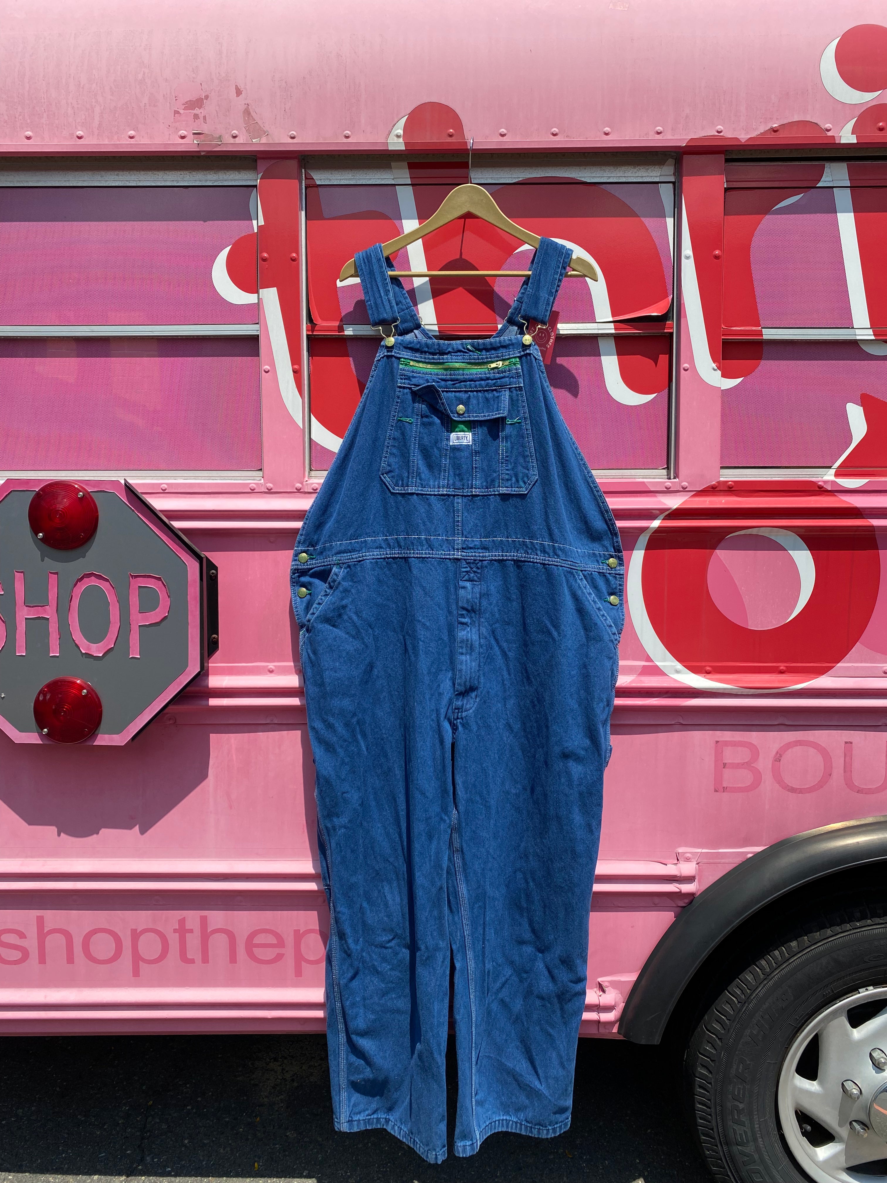 blue liberty denim overalls, 48x30