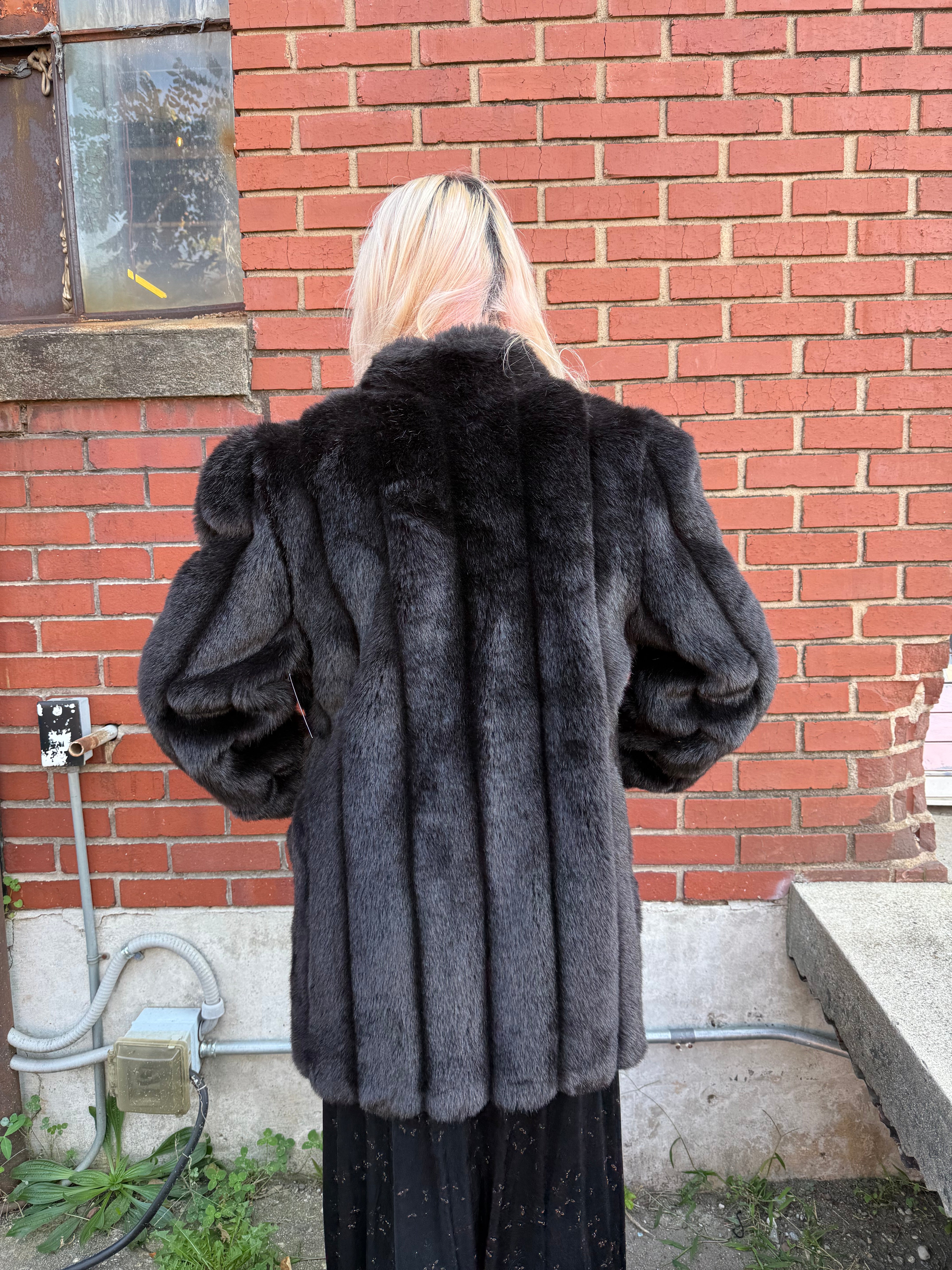 Black Monterey vtg faux fur jacket, 12