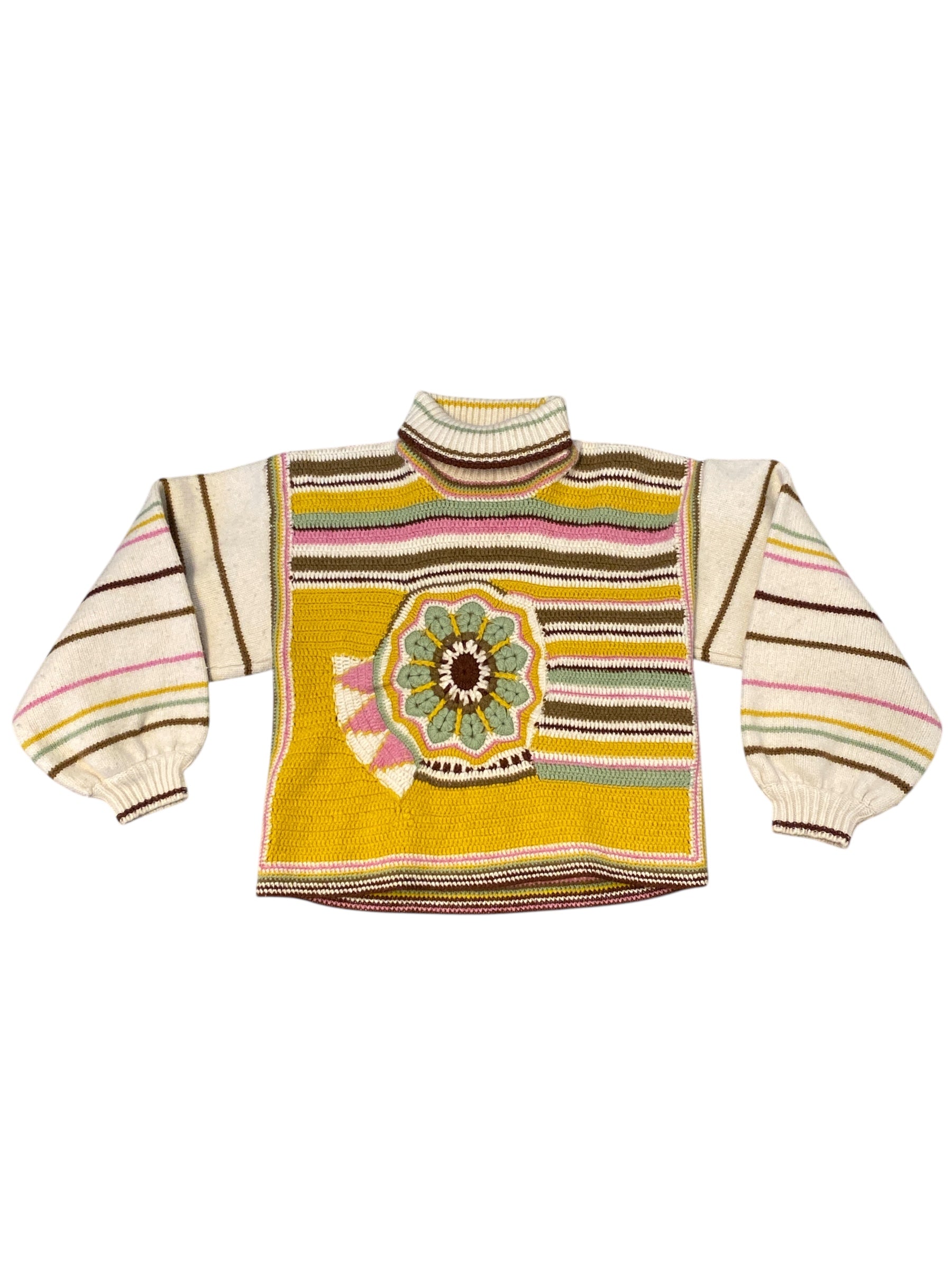 beige green pink meadows embrodier turtleneck, 4