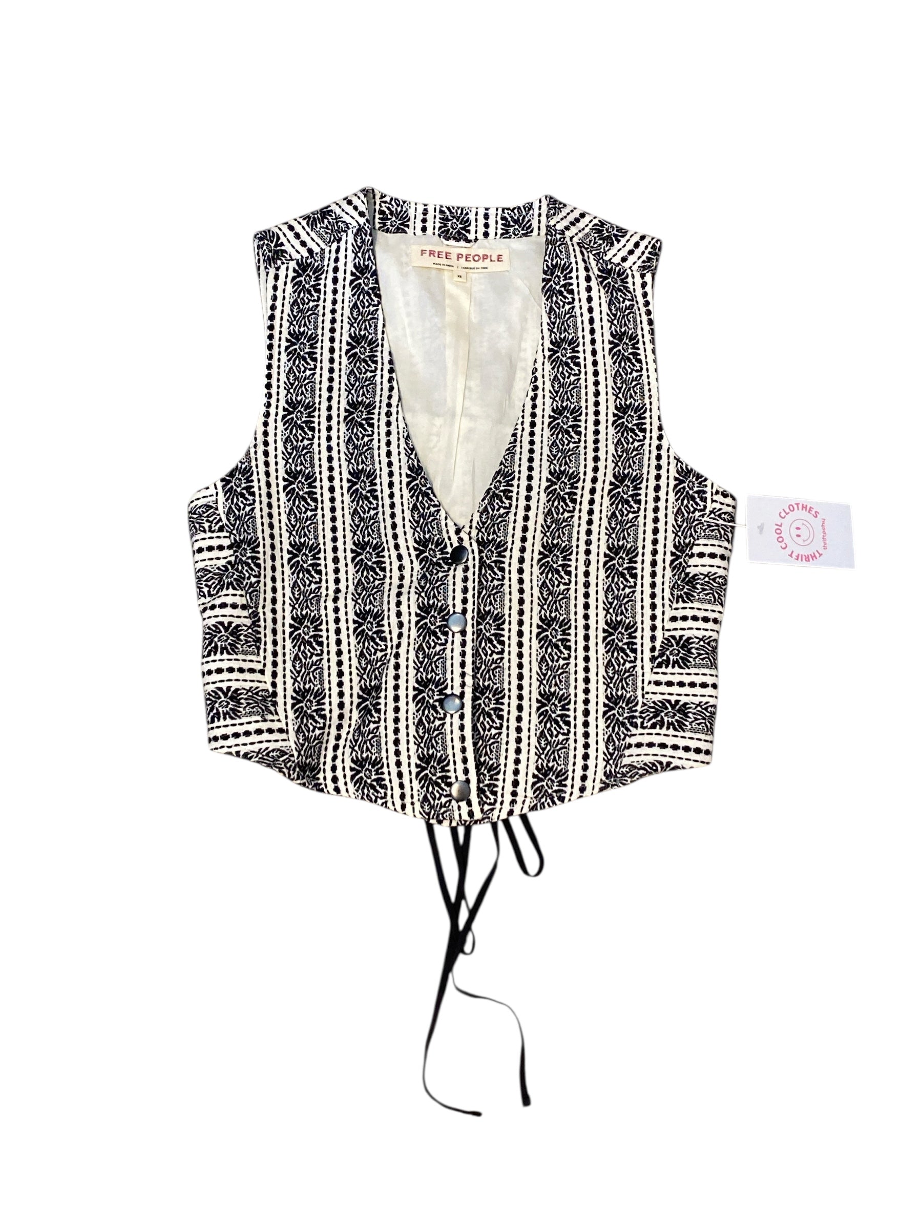 black white free people floral stripe vest, xs