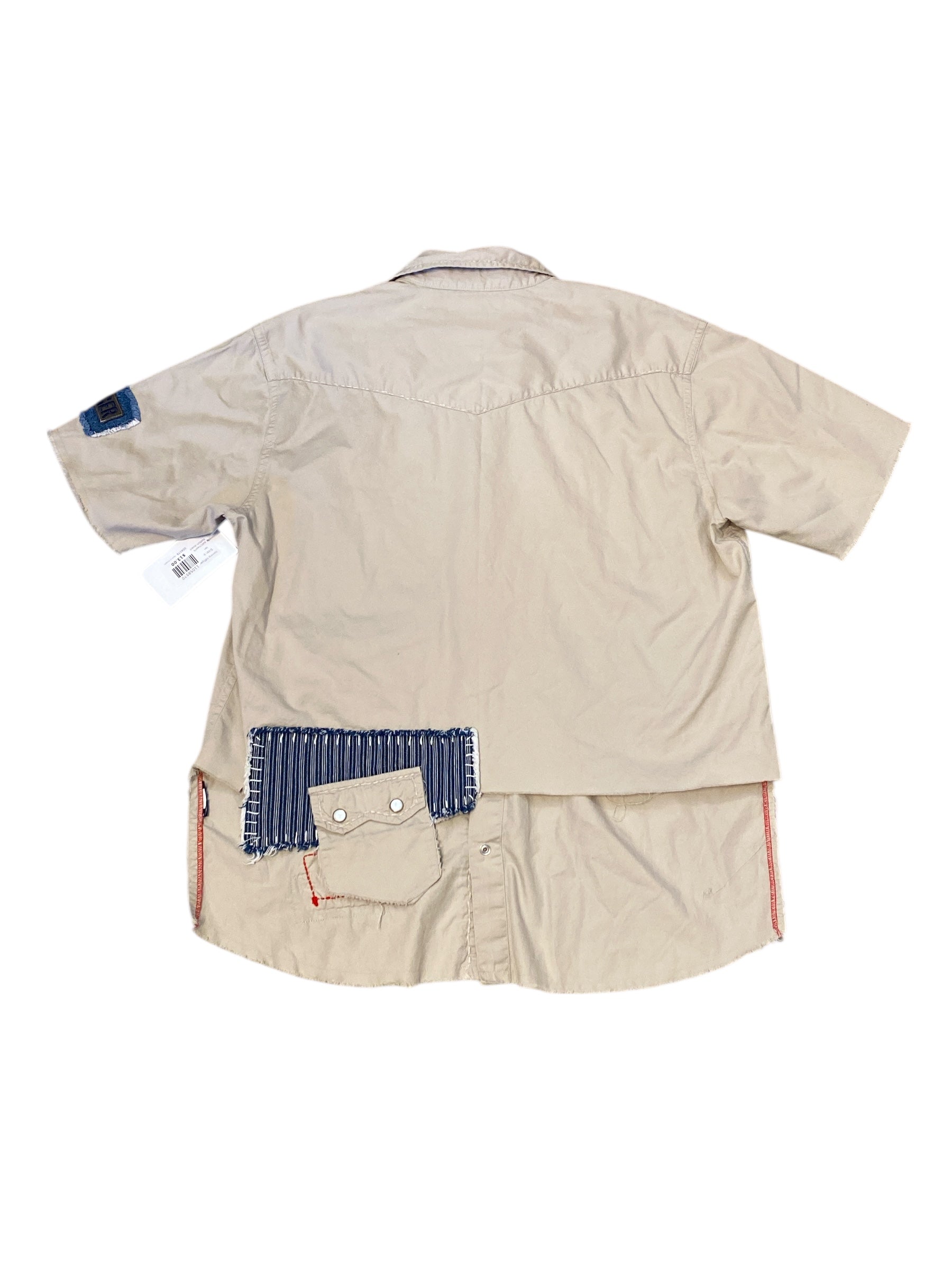 tan tommy hilfiger patchwork button down, s