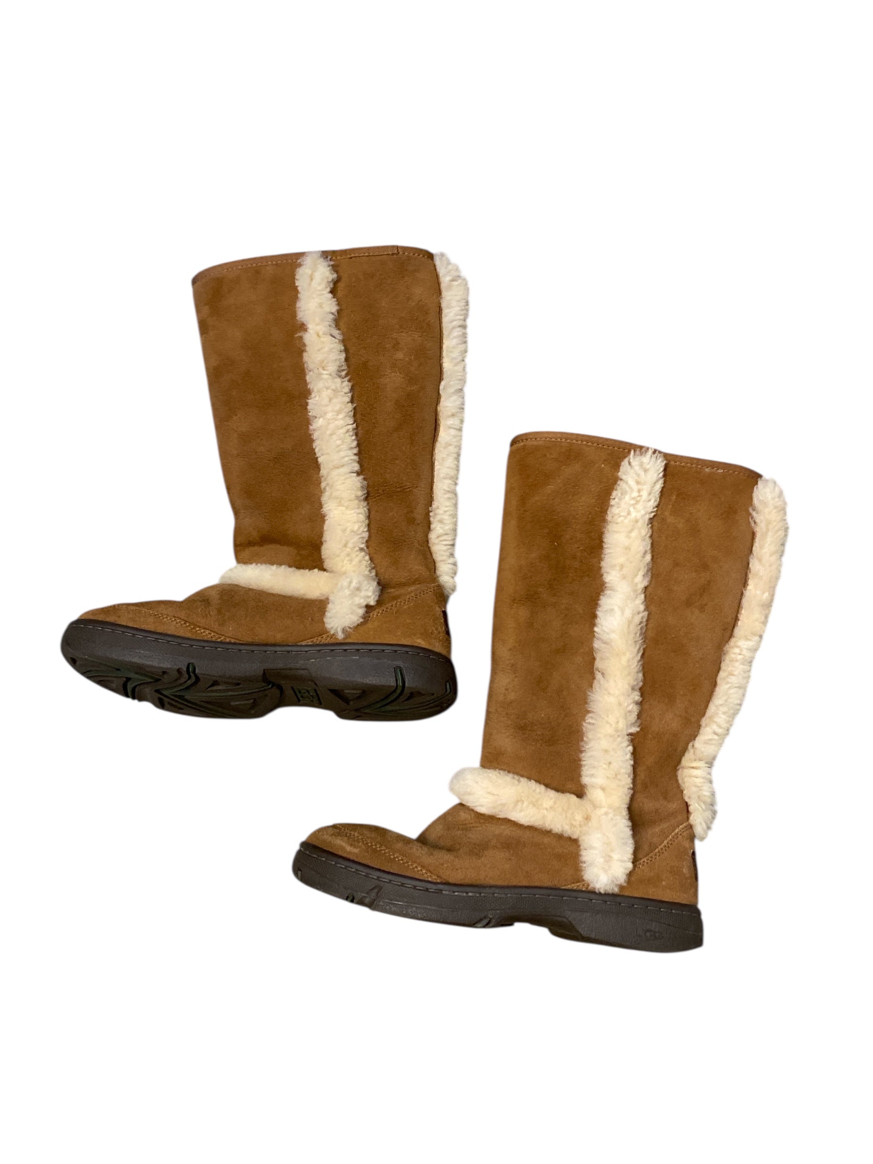 brown uggs fur trim tall boots, 8
