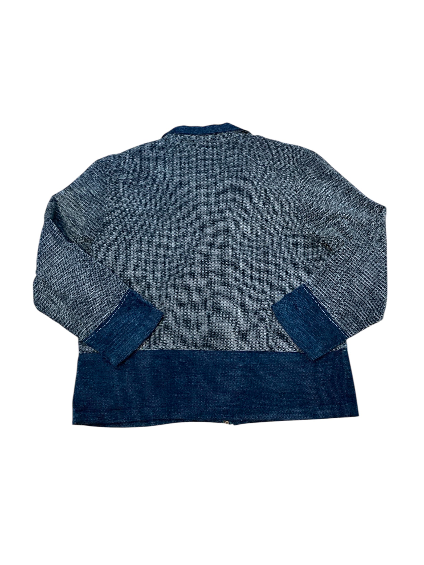 dark blue teal tan teddi embroidered floral textured sweater, PL