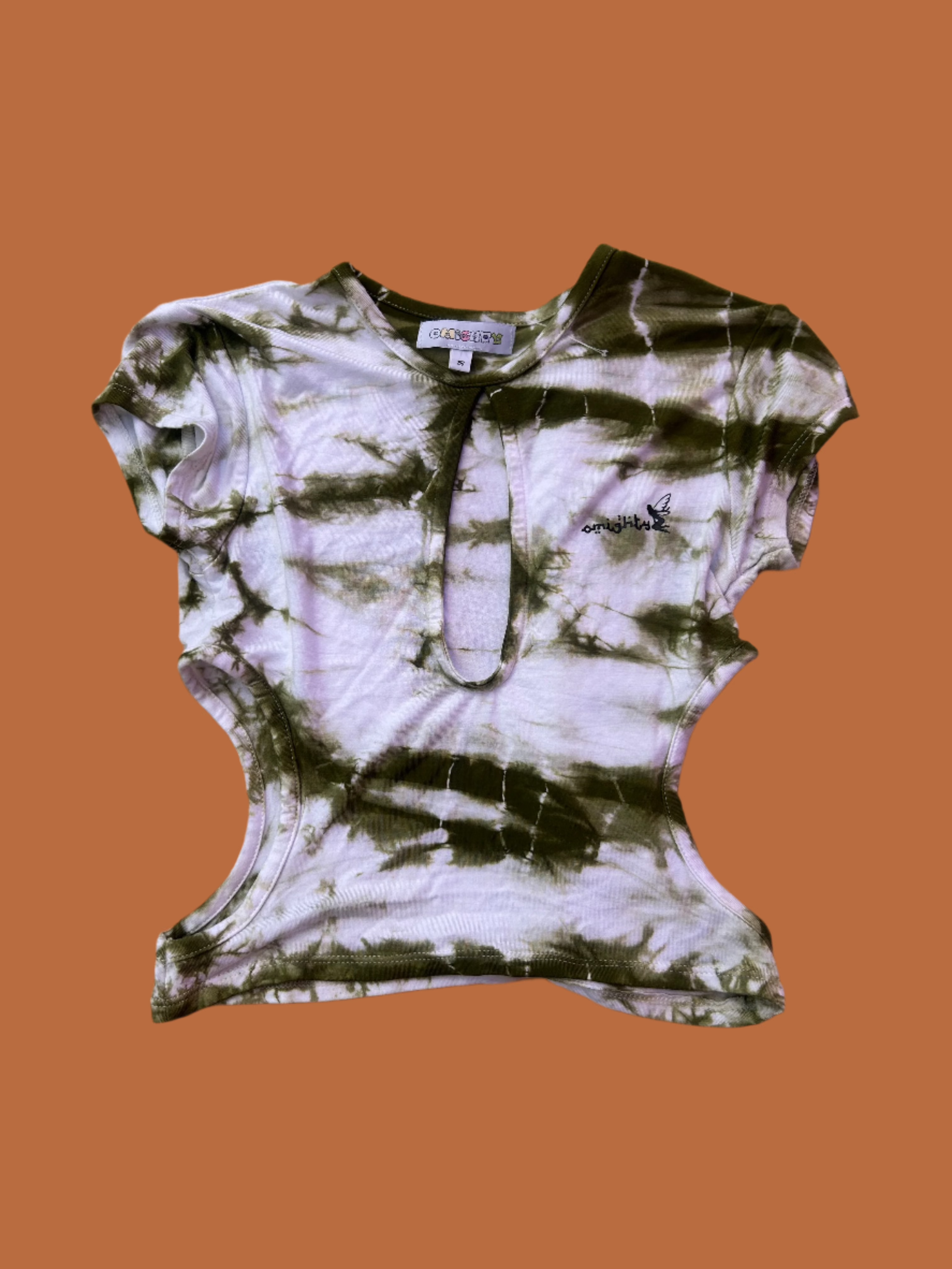 green omighty tie dye cut out top, s