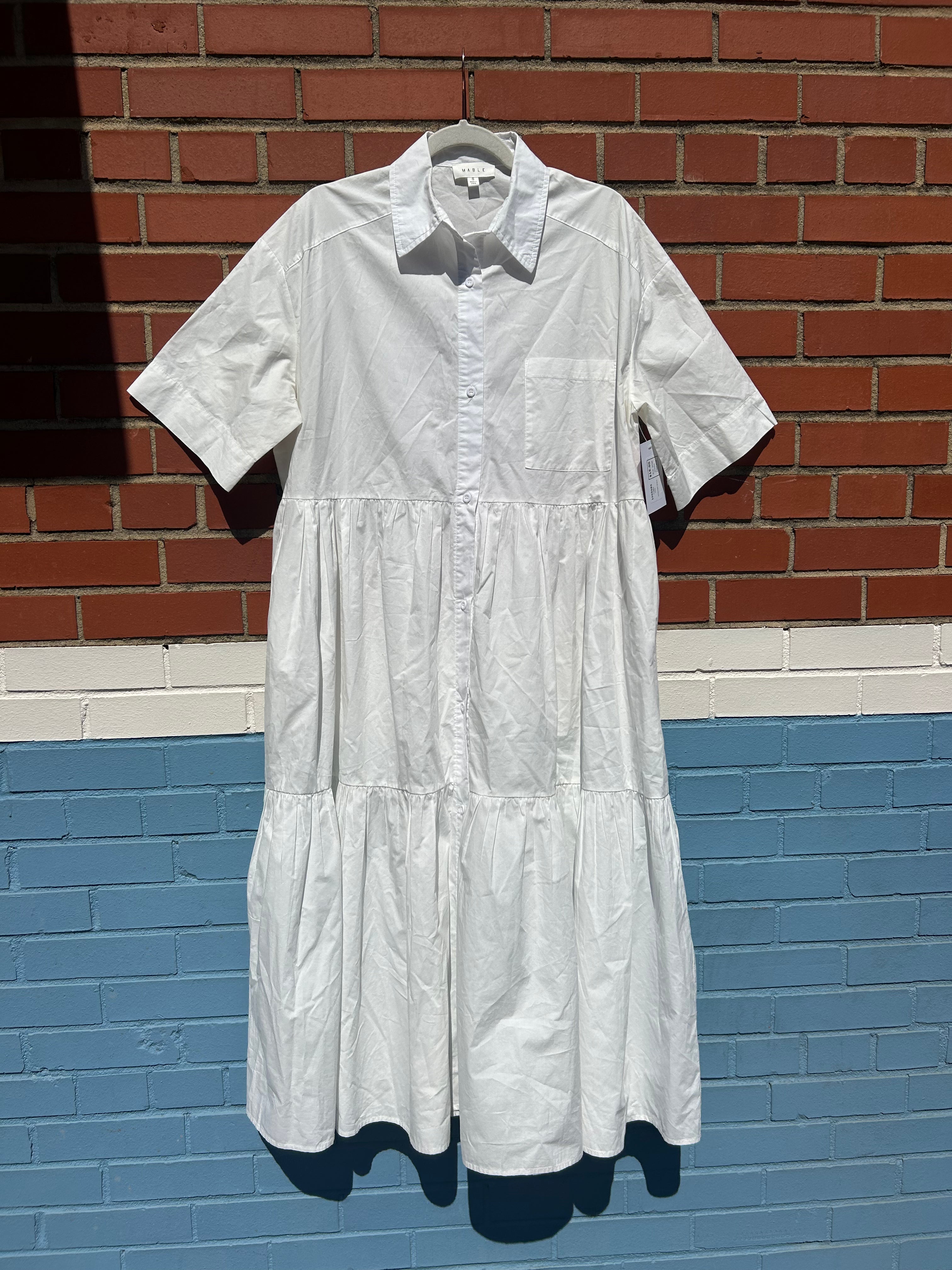 white mable smocked dress, small