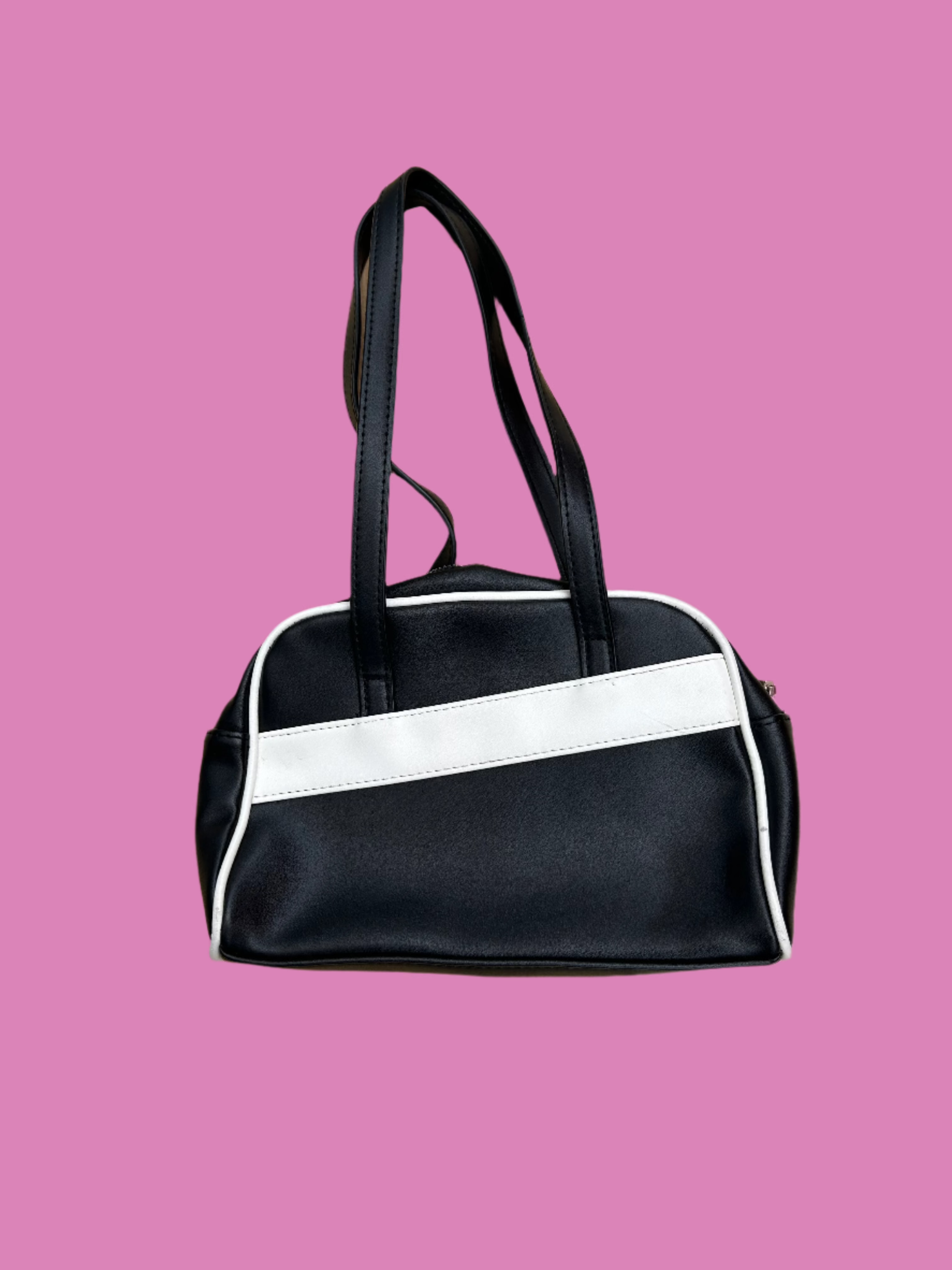 black white pleather bag