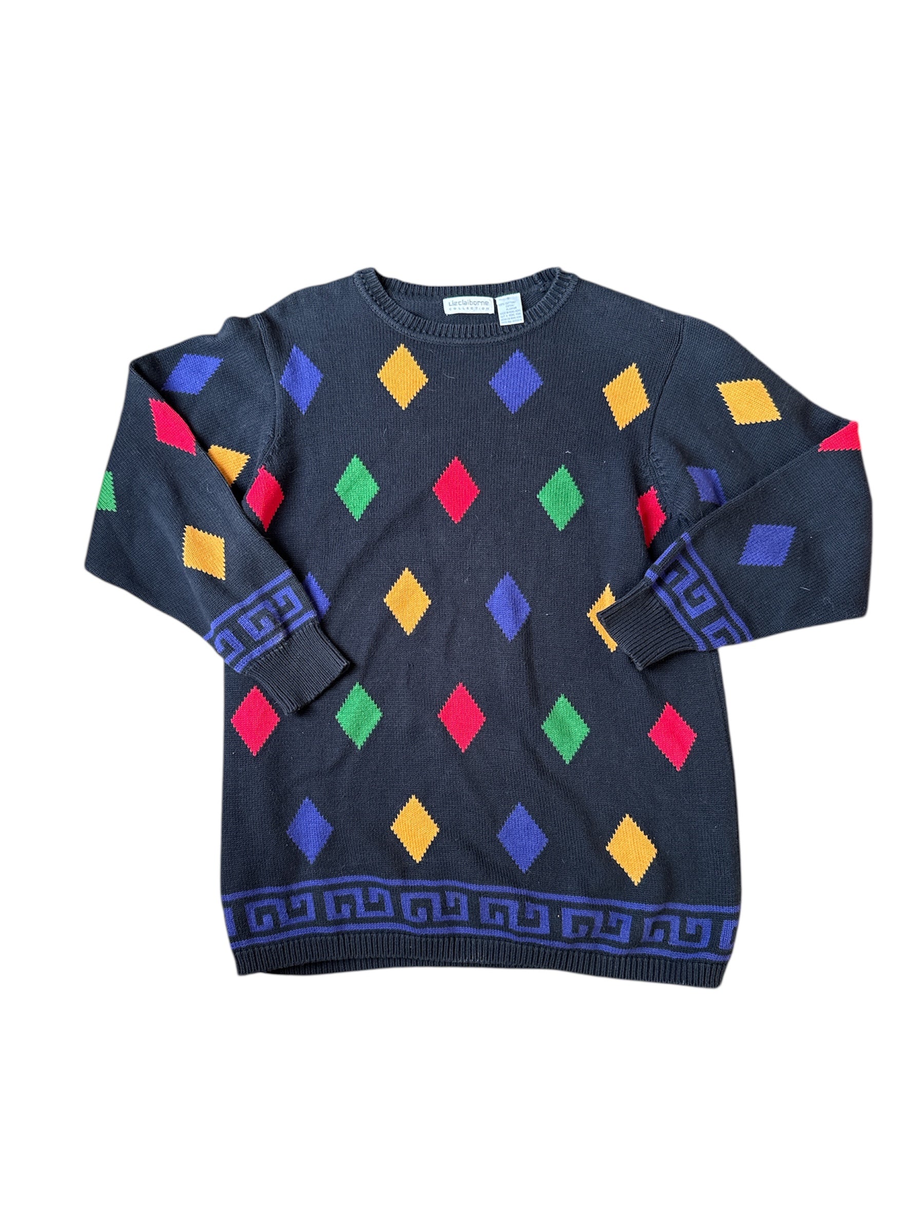 black red yellow liz claiborne diamond sweater, s