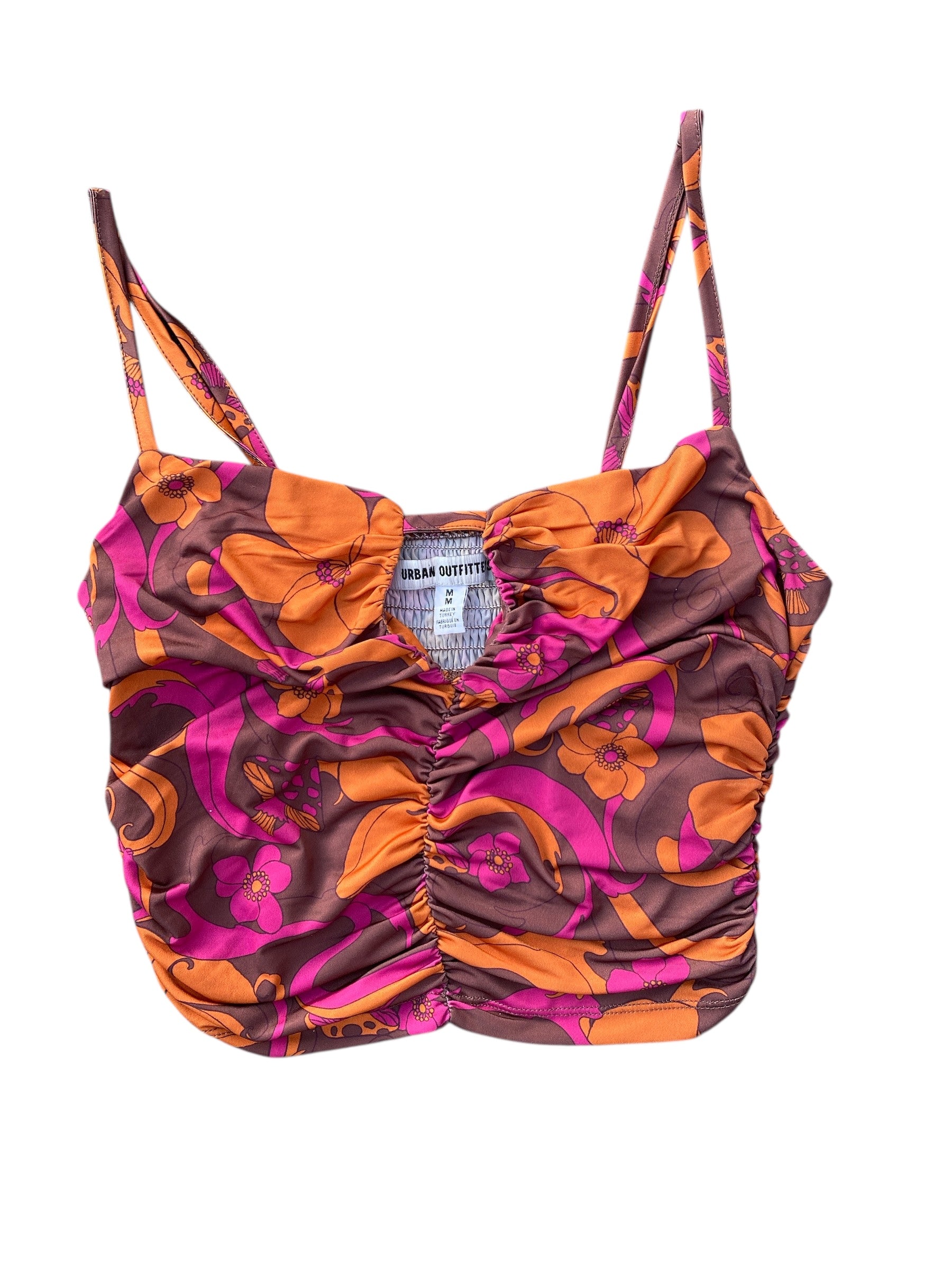 brown pink urban outfitters floral tank, m