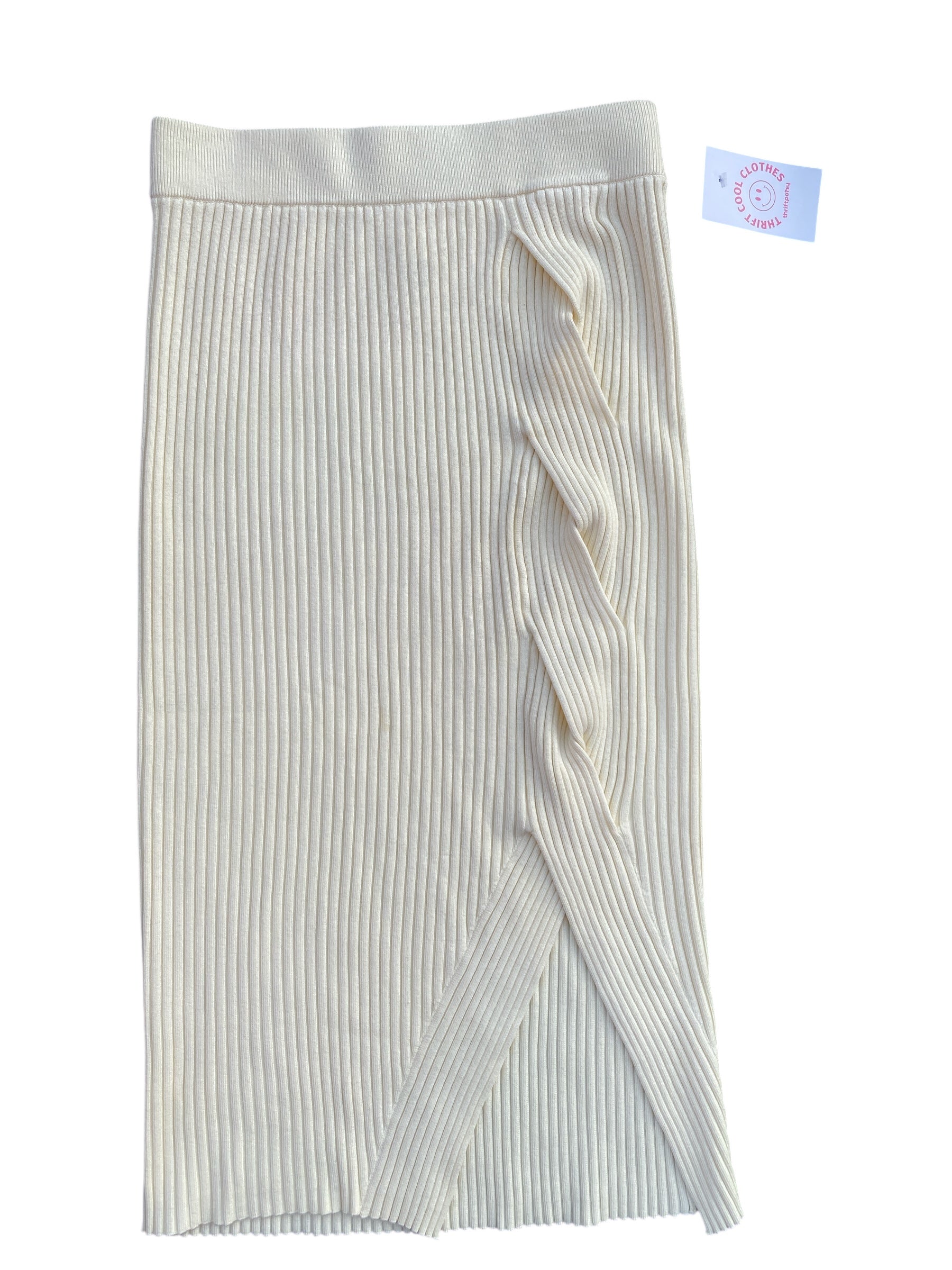 cream maeve ribbed knit skirt w slit, s