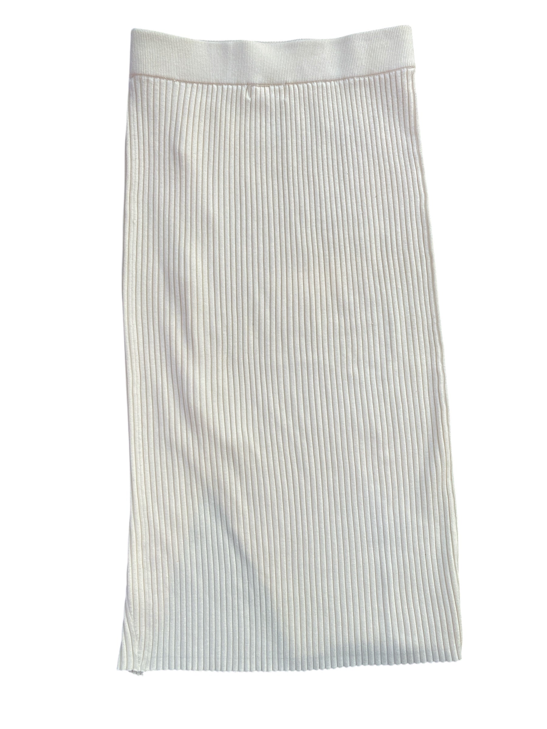 cream maeve ribbed knit skirt w slit, s