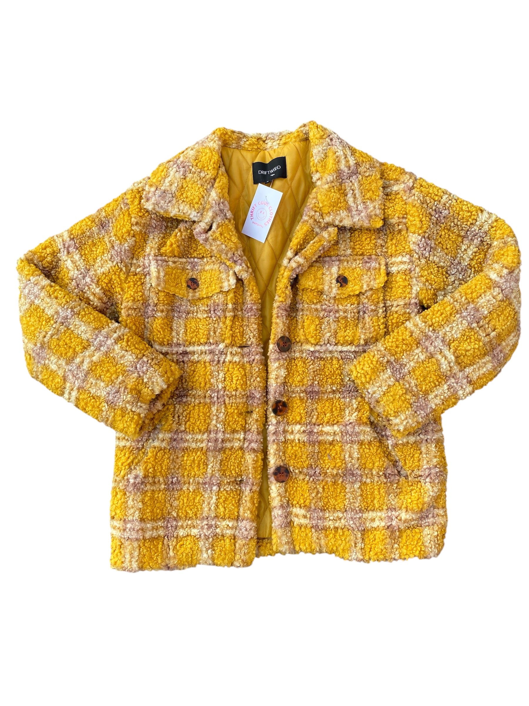 yellow driftwood plaid sherpa jacket, s