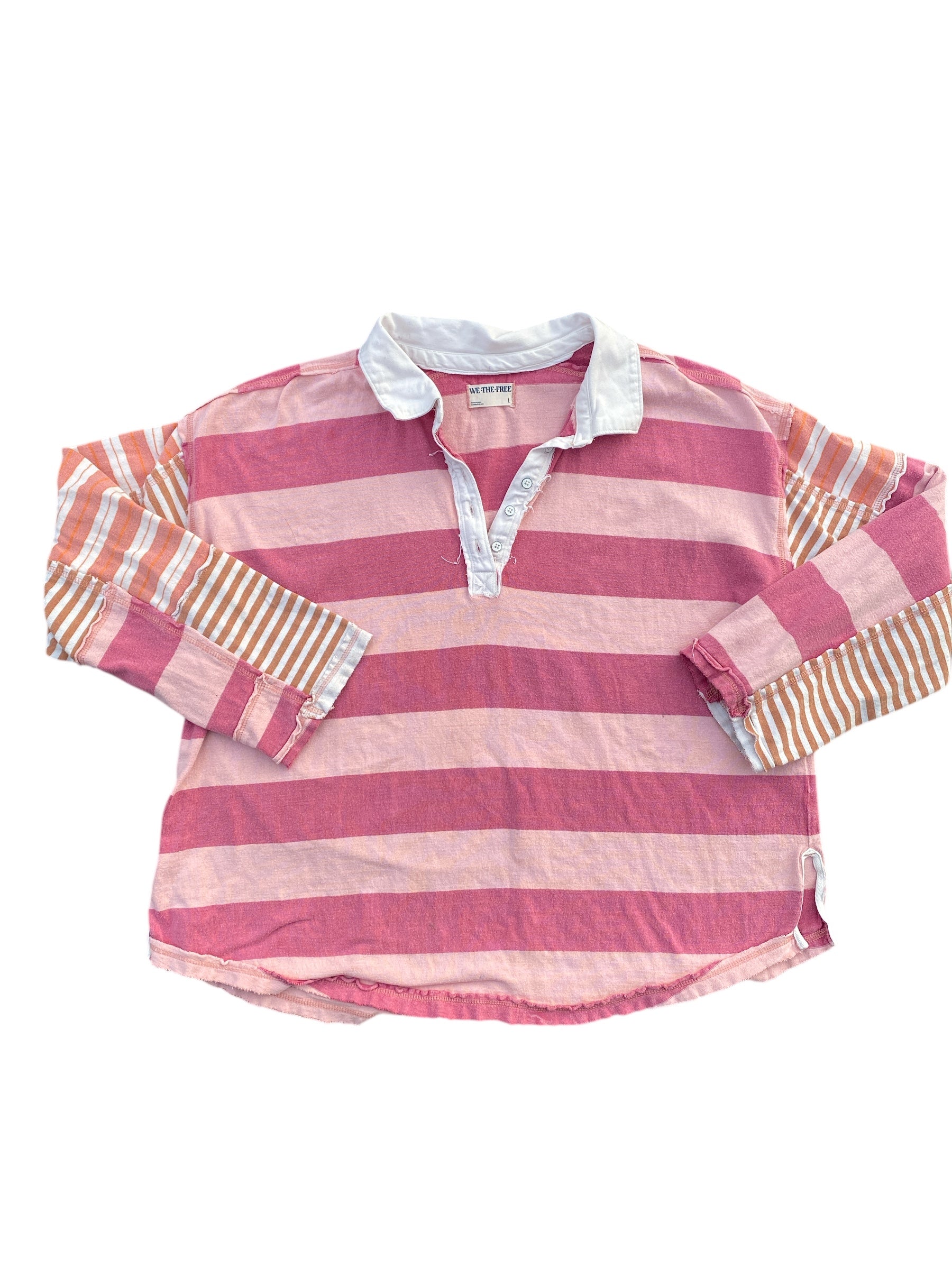 pink free people stripe rugby polo, L
