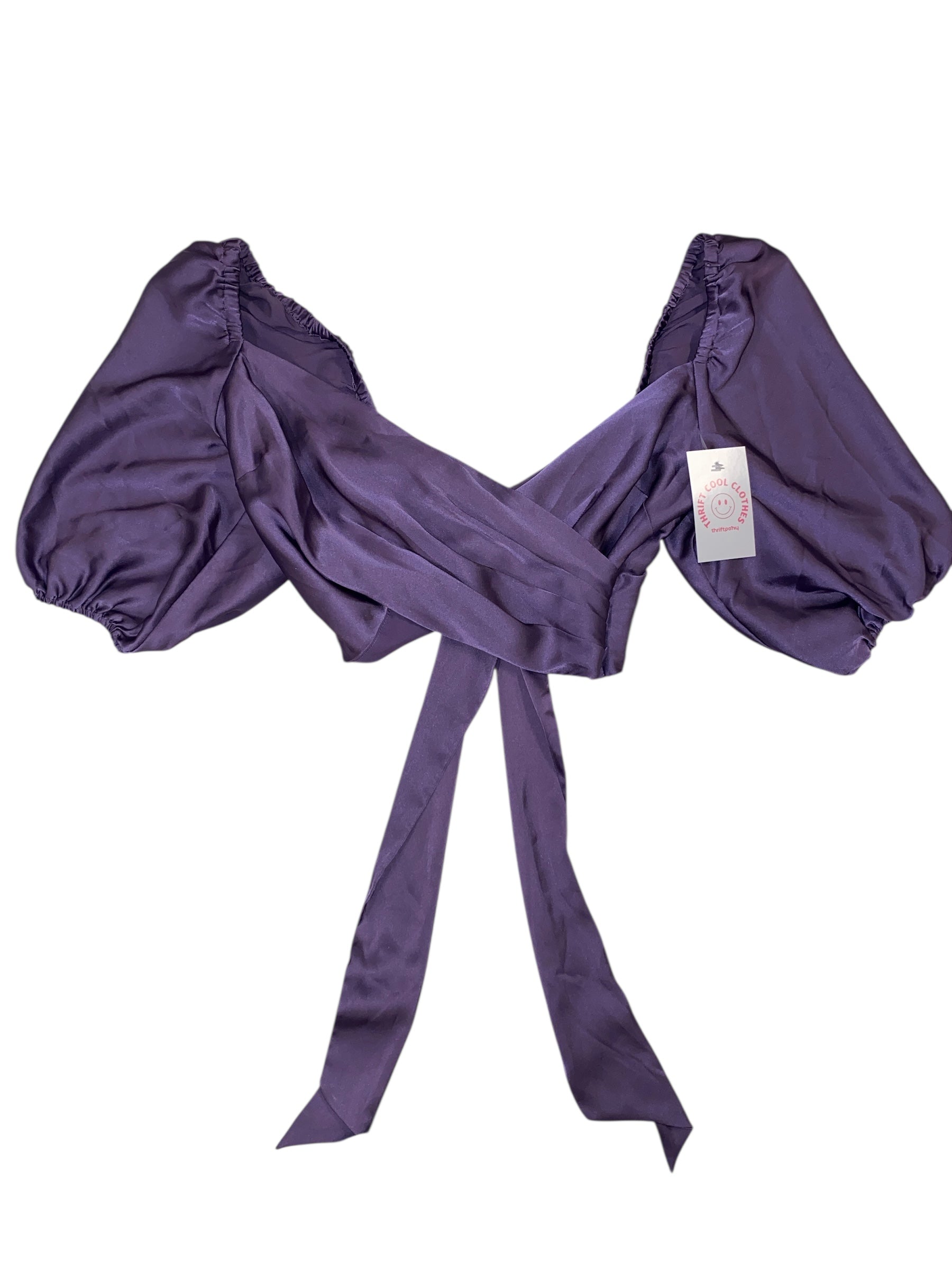 purple express silky cropped baloon sleev top, 2