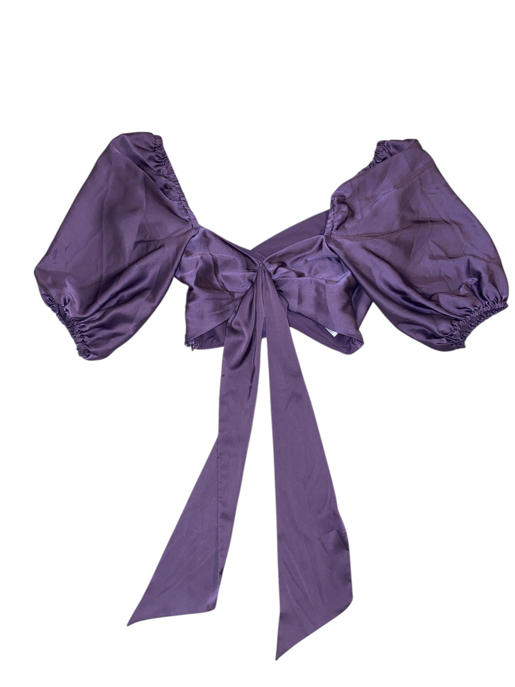 purple express silky cropped baloon sleev top, 2