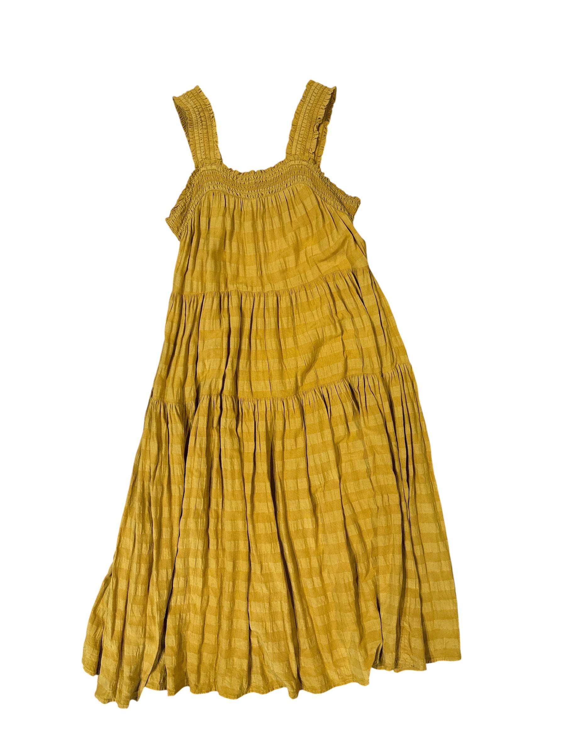 yellow old navy smock shoulder striped tiered sundress, xs