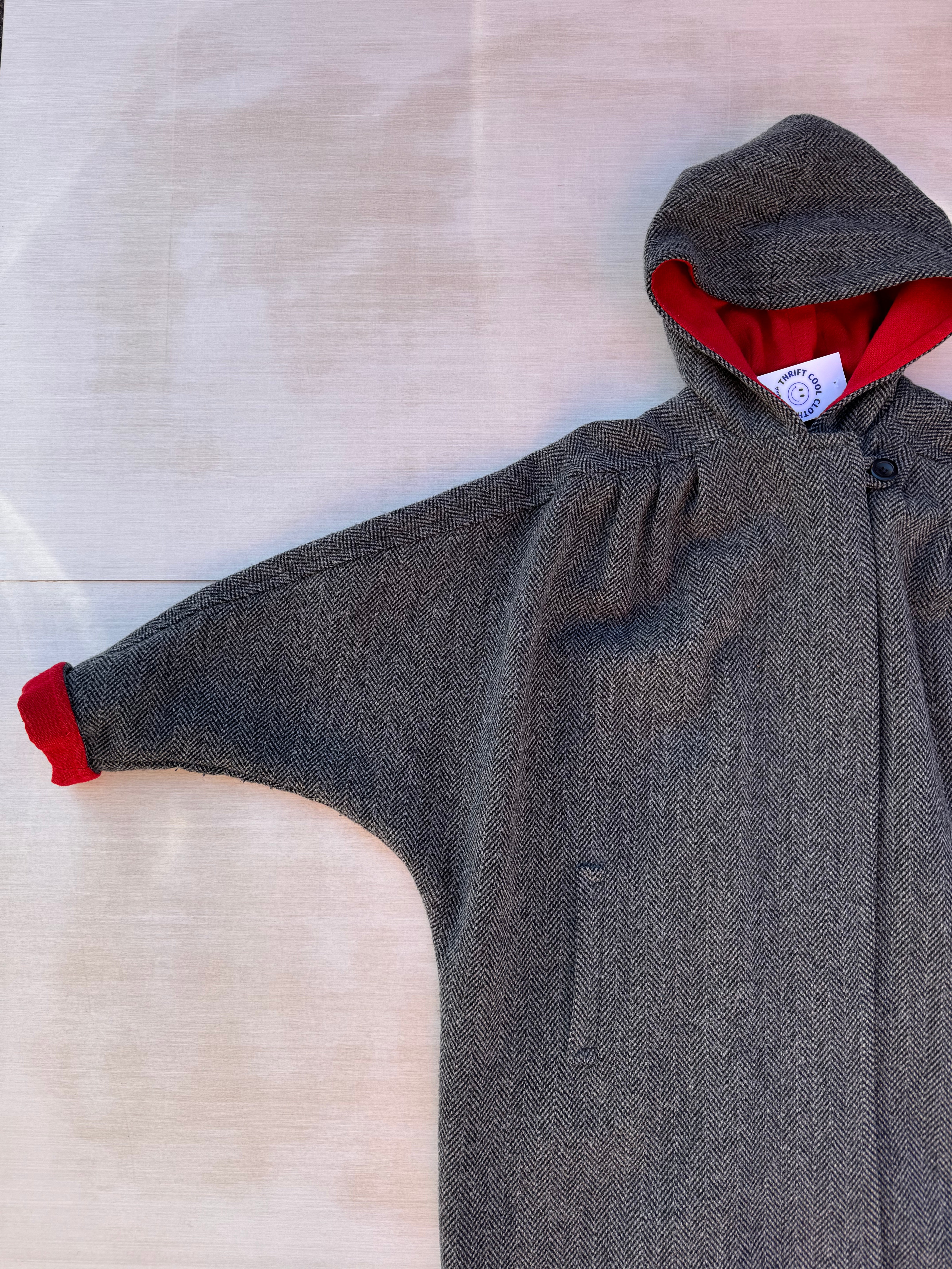 grey red central park wool hooded trench