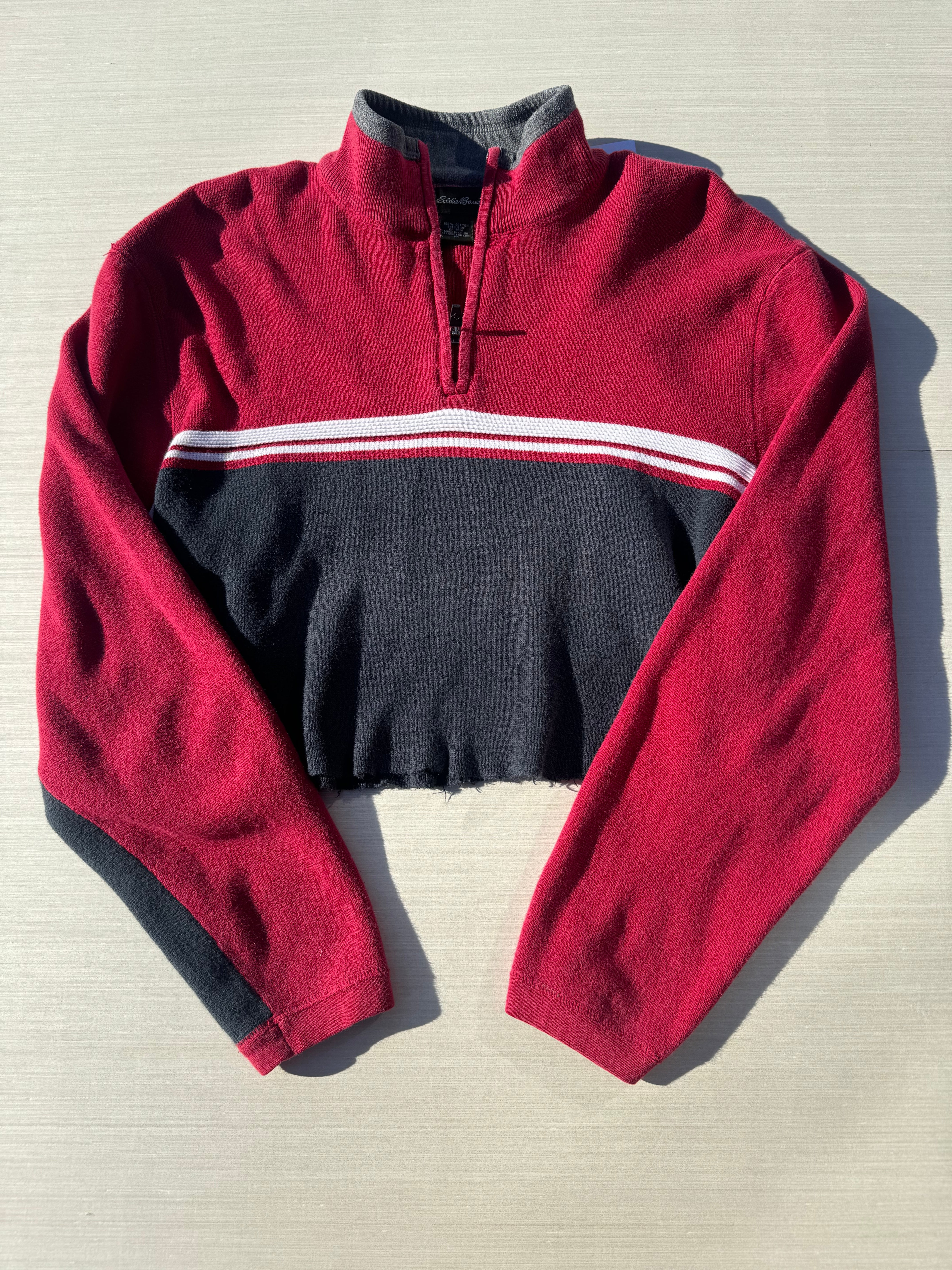red eddie bauer quarter zip stripe, m