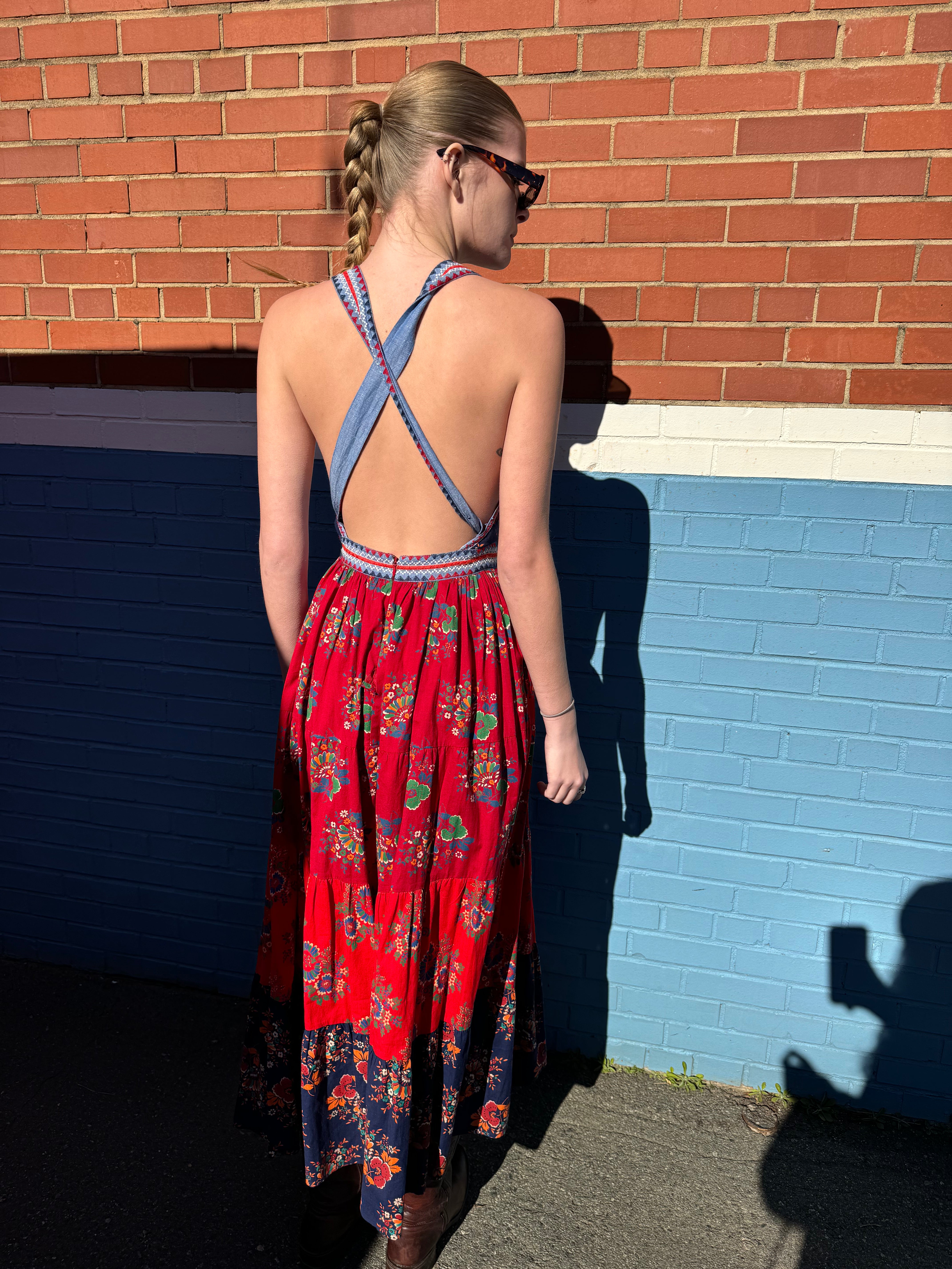 red blue ulla johnson lune patchwork dress, 2 (read description!)