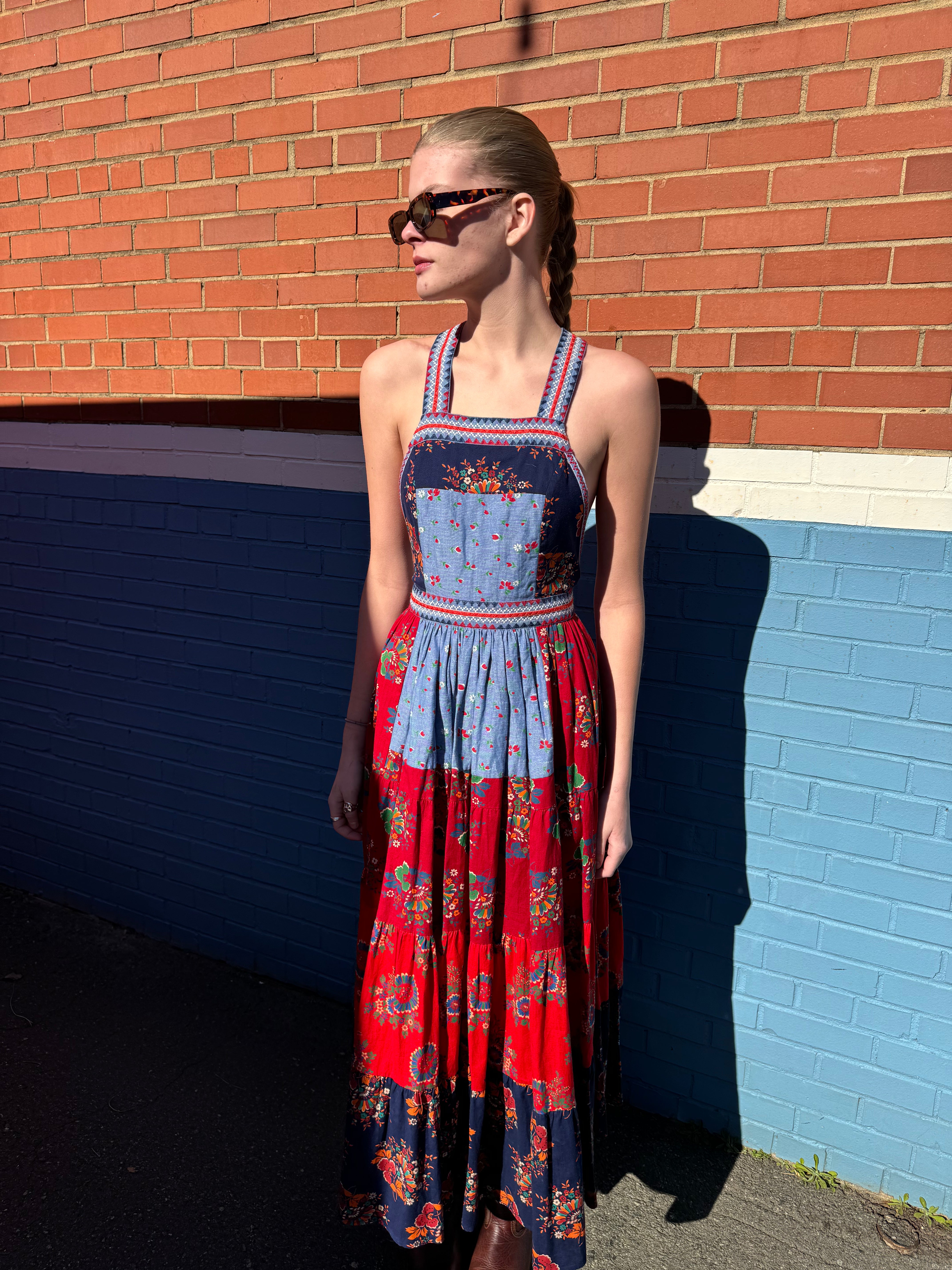 red blue ulla johnson lune patchwork dress, 2 (read description!)