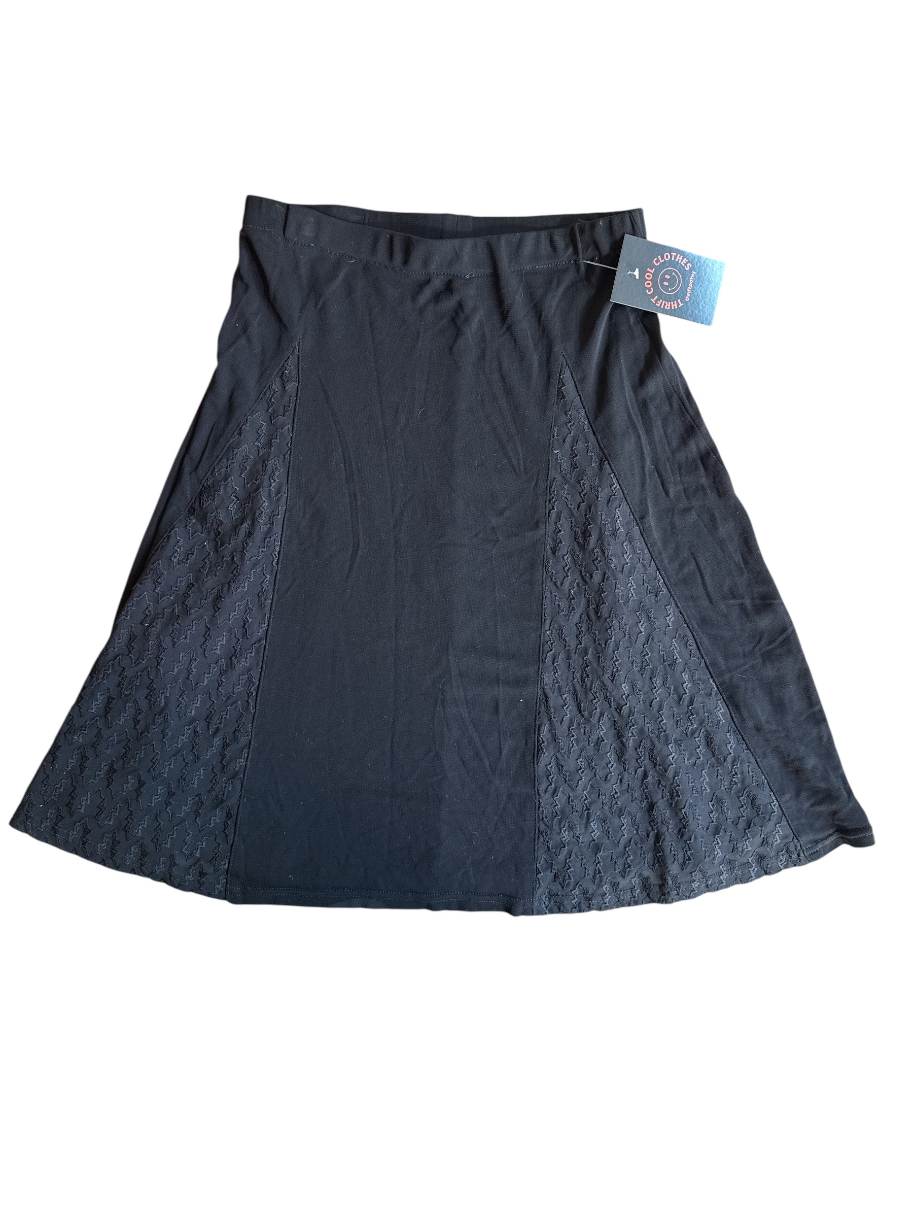 black slinky skirt w lace panel, xs