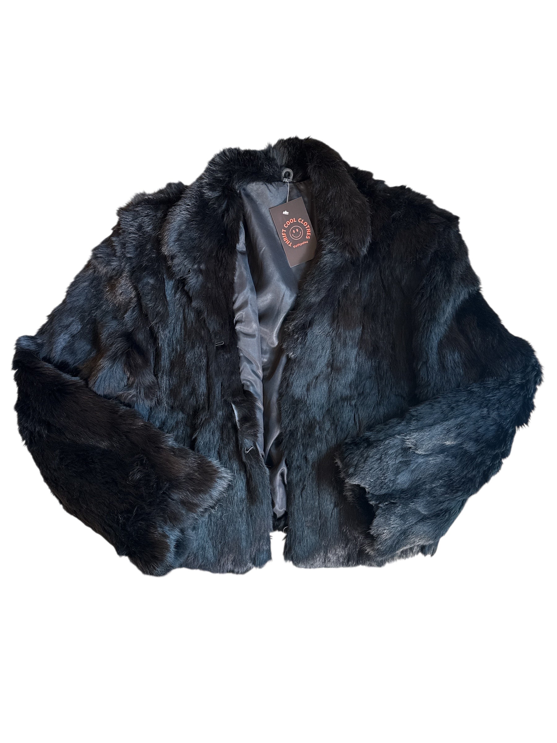 black rabbit fur coat, L