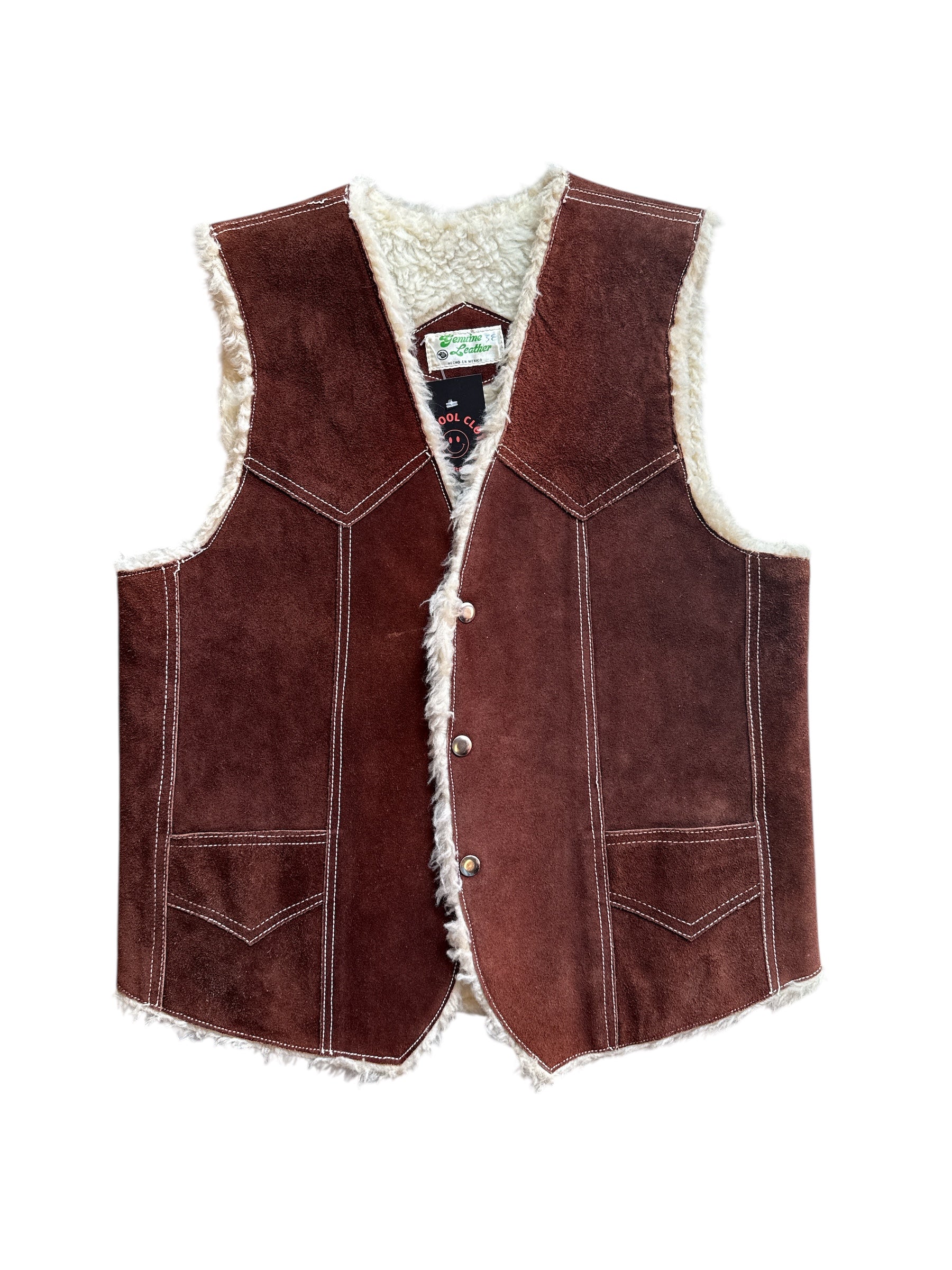 brown leather sherpa vest