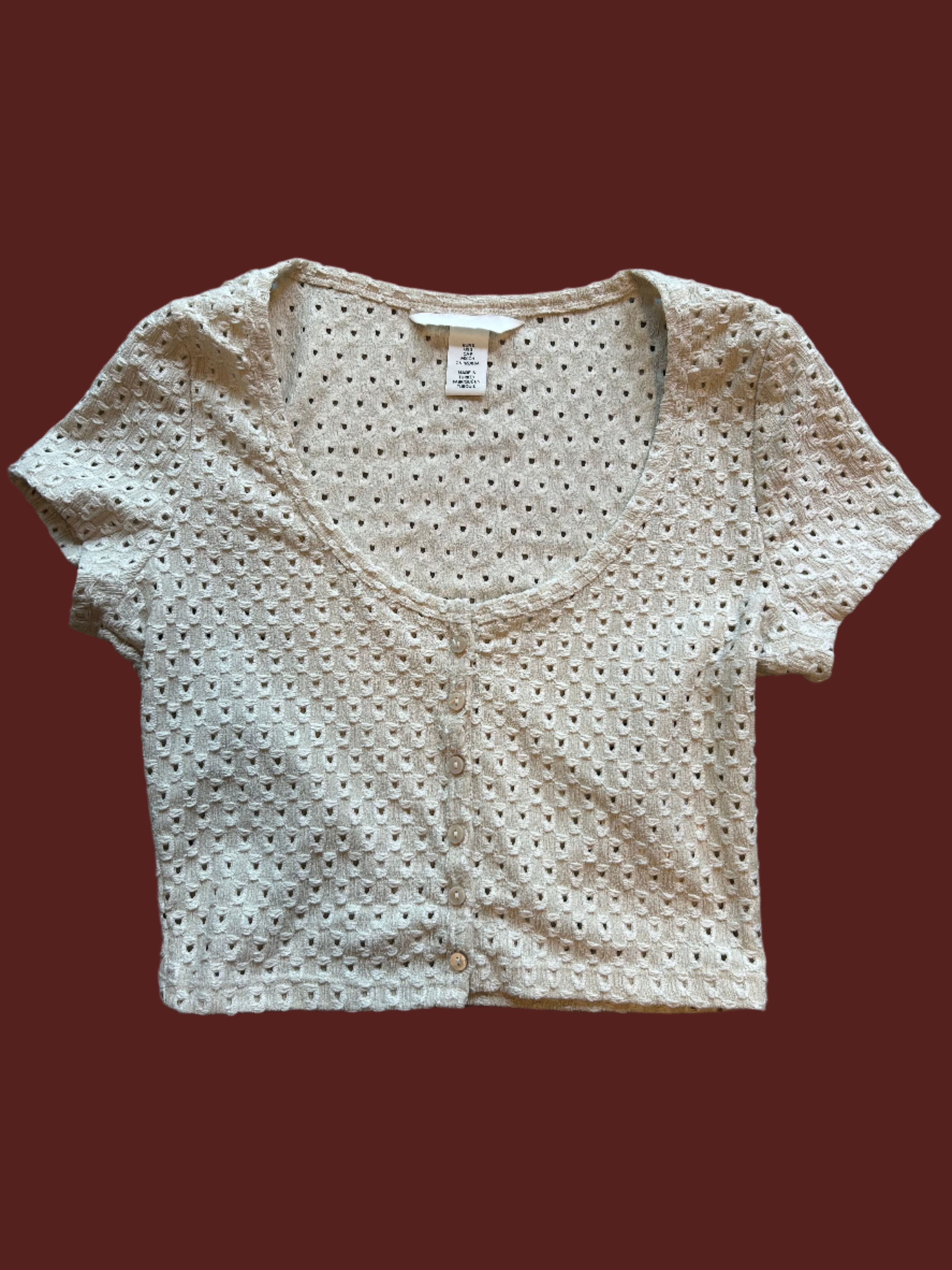 beige h&m eyelet scoop neck top, s