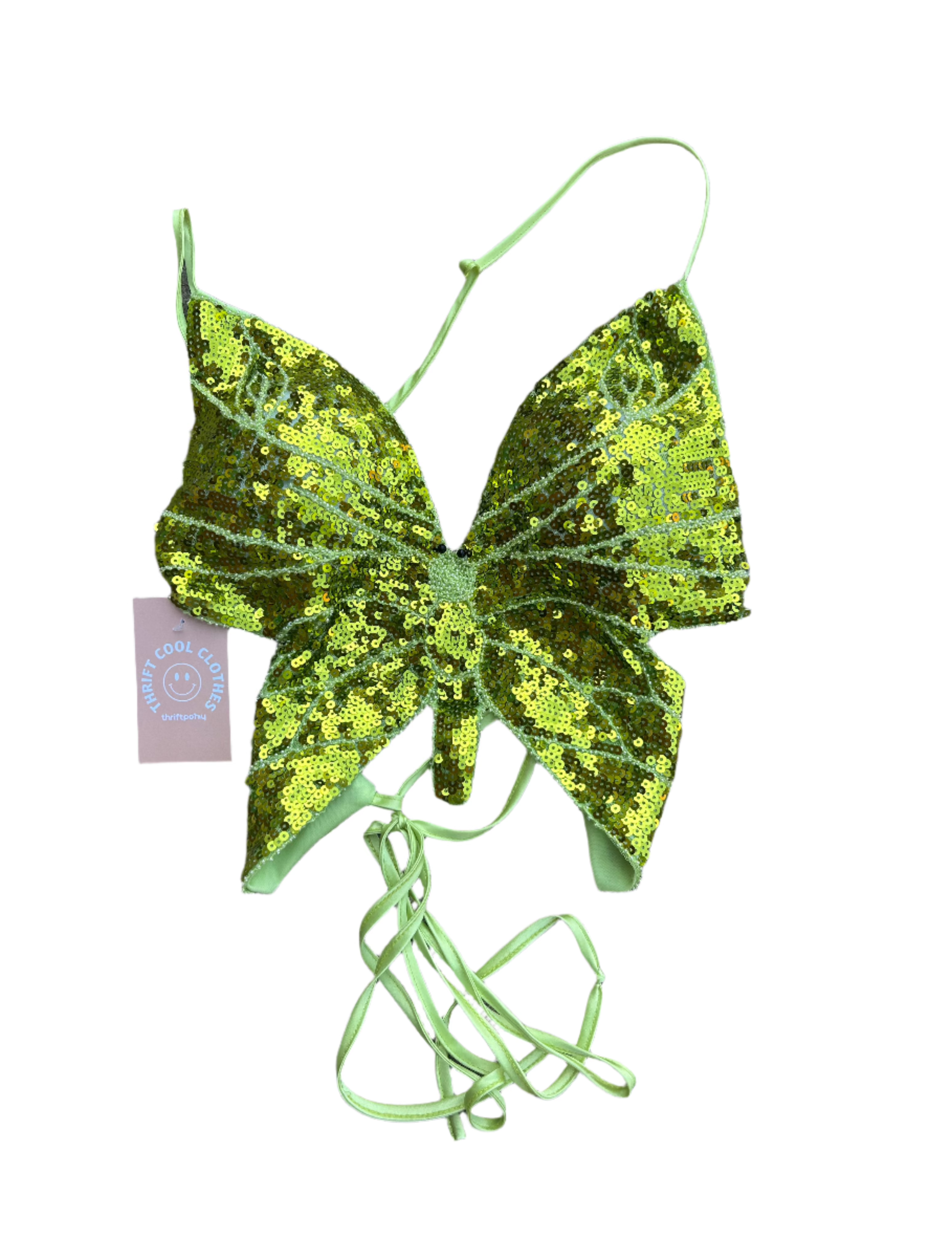 green sequin butterfly top