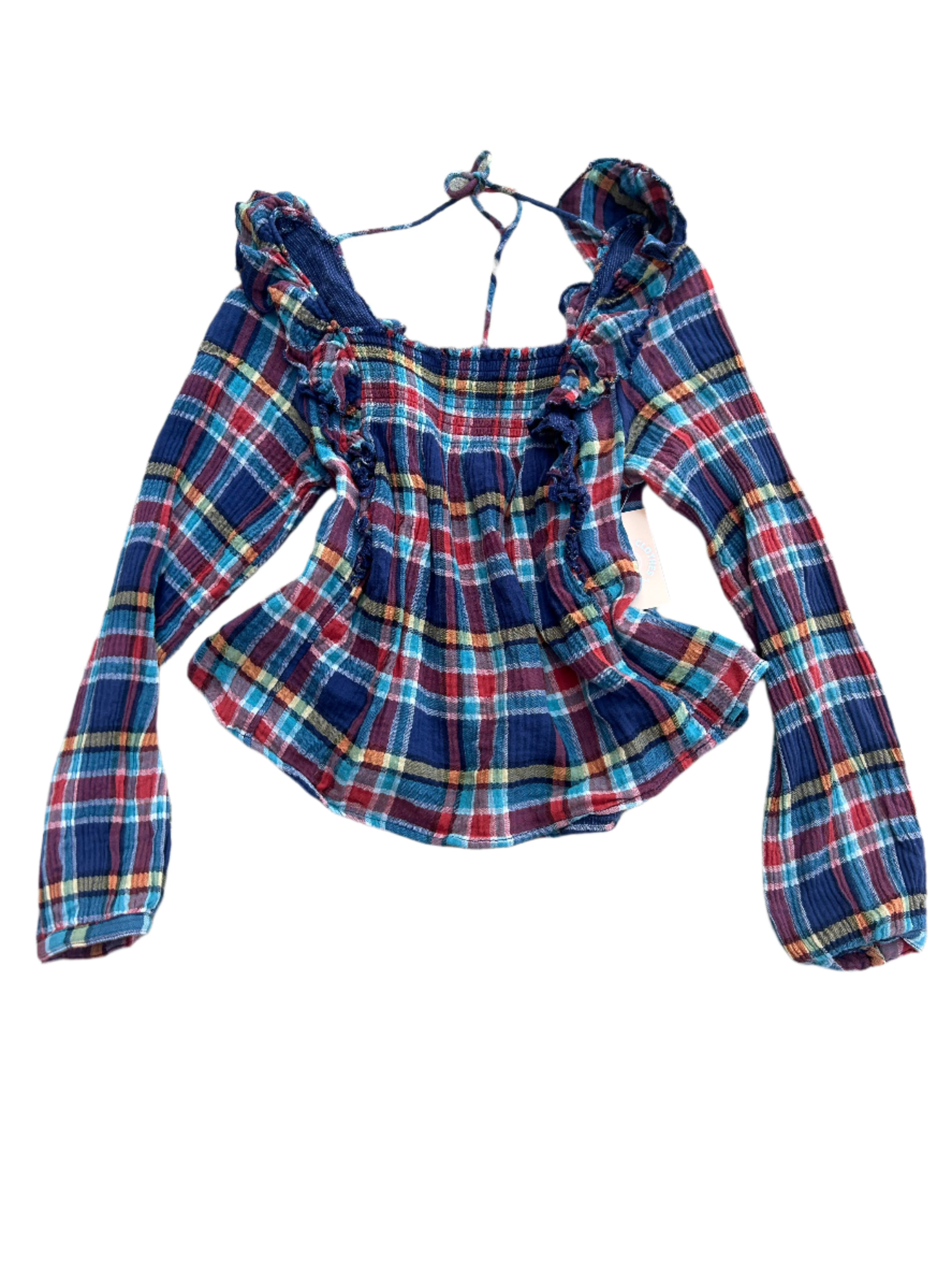 red blue we the free plaid ls top, m