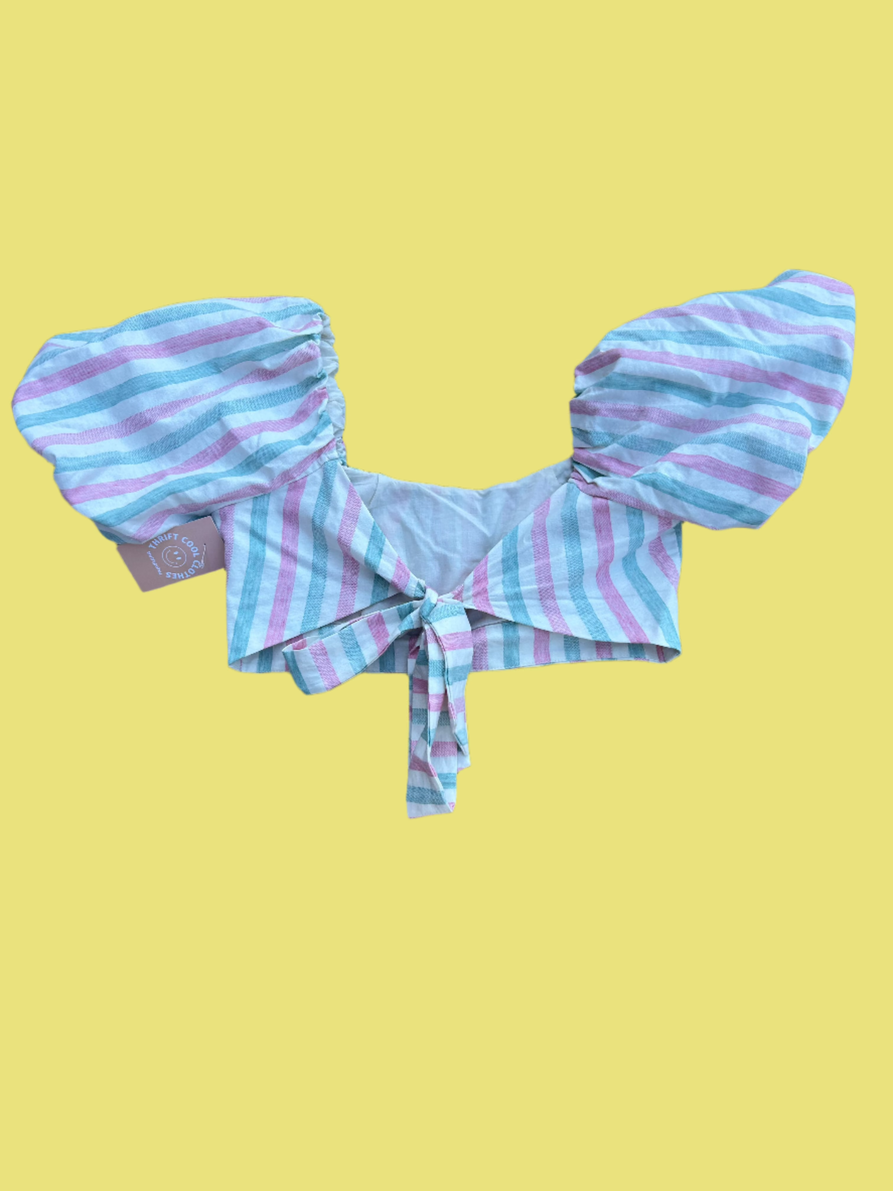 pink green le lis stripped crop top, m