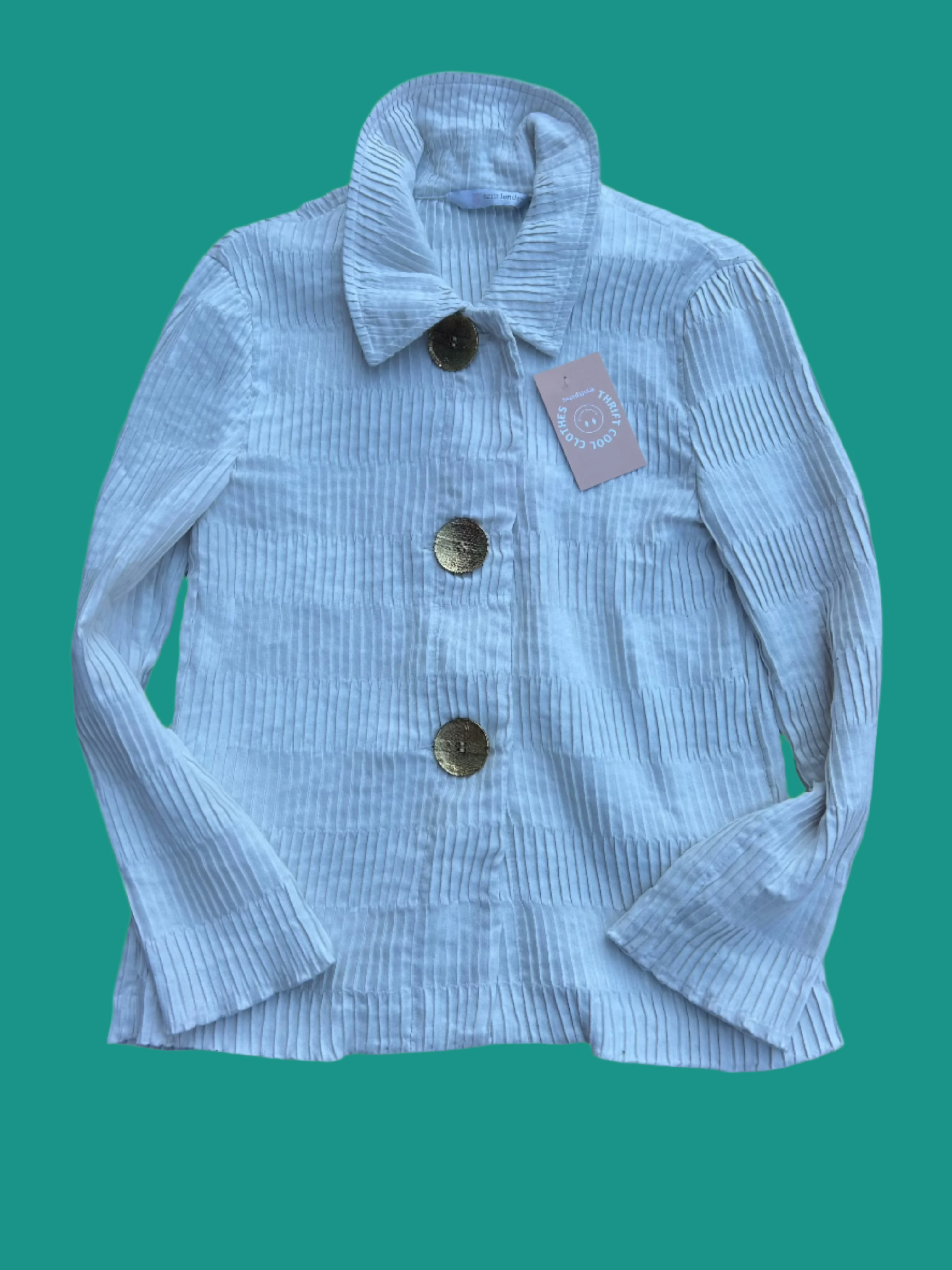 white erin london pleated button up, s