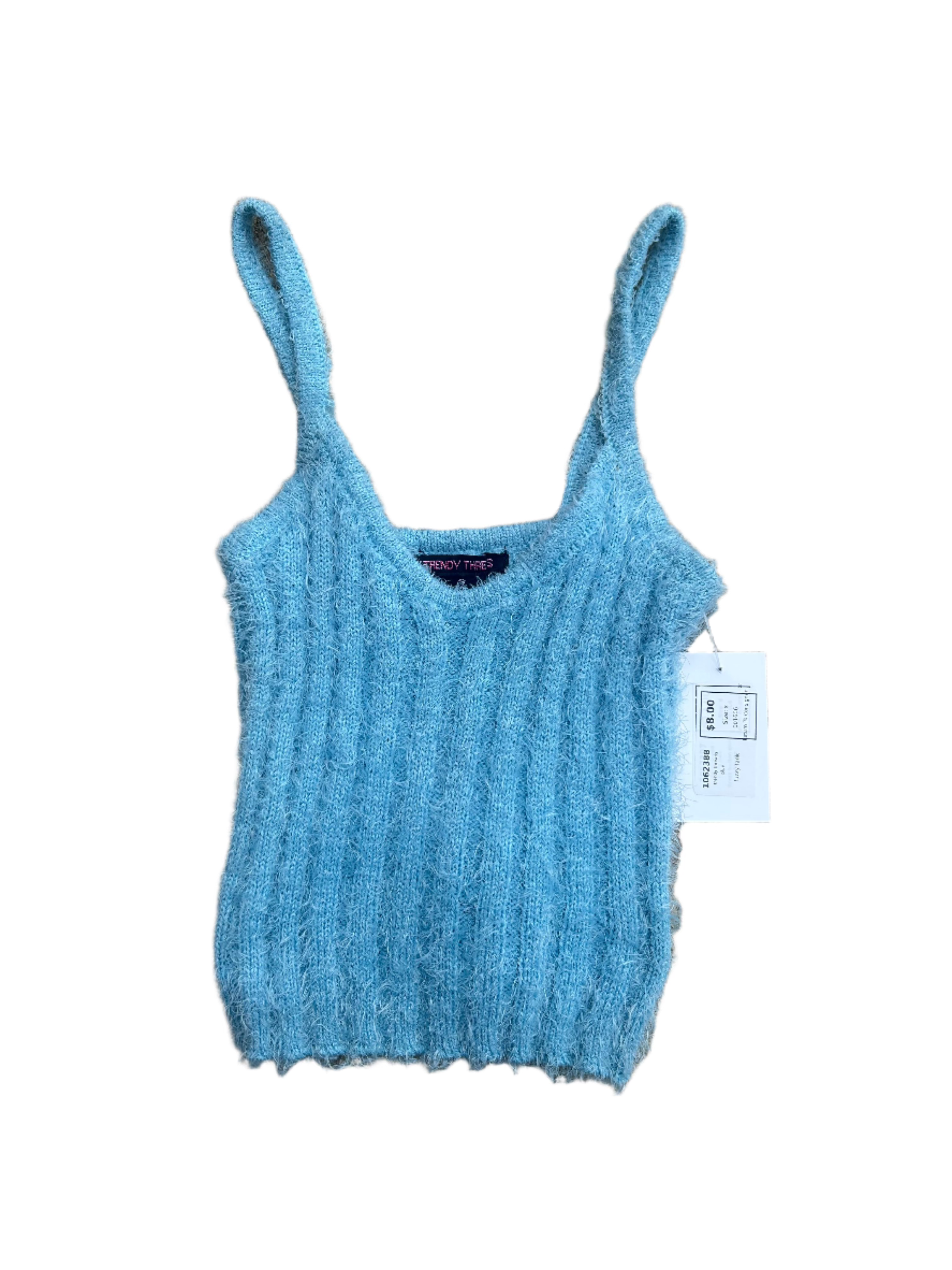 blue trendy threads fuzzy tank, s