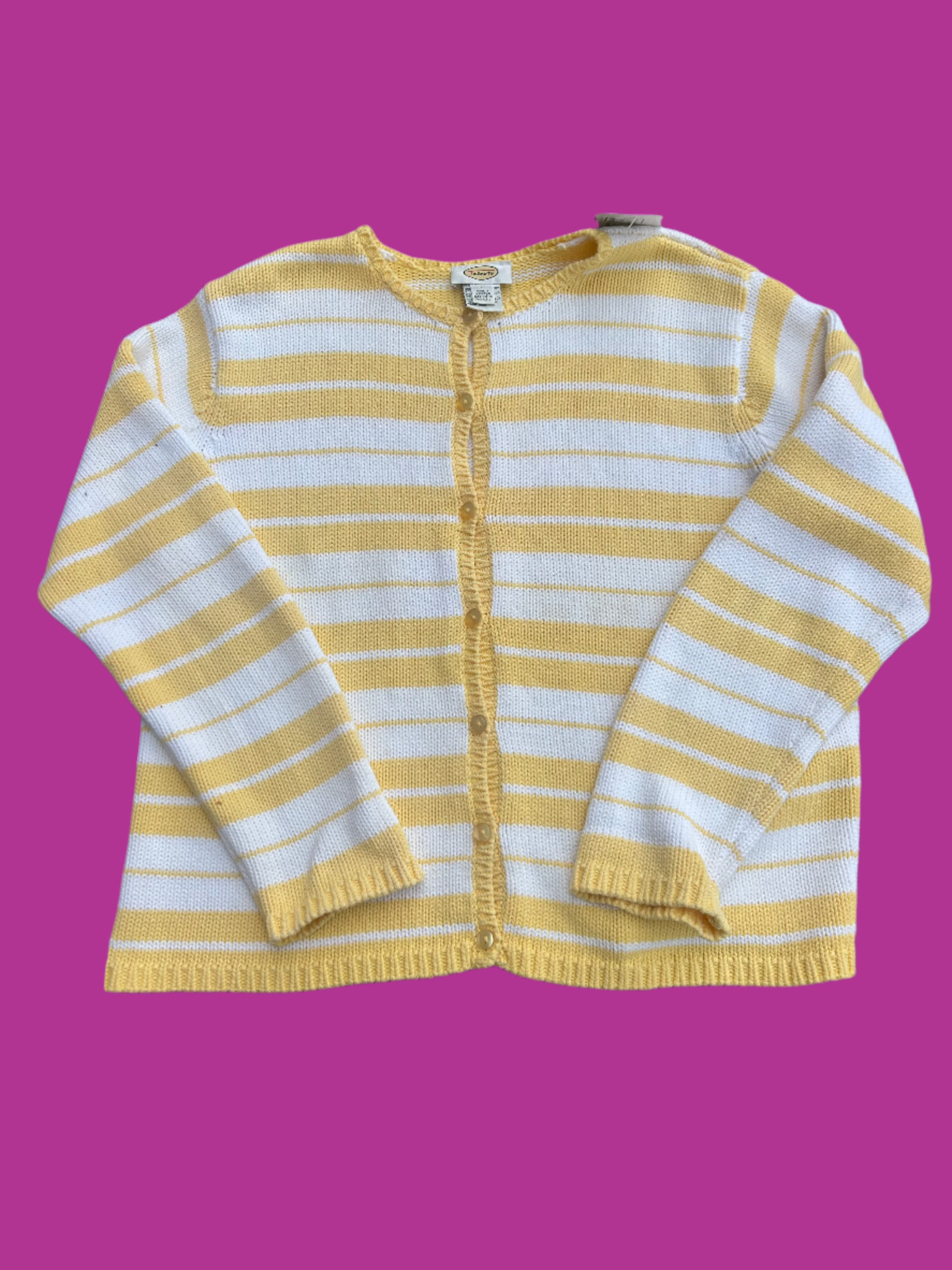 yellow white talbots striped cardigan, L