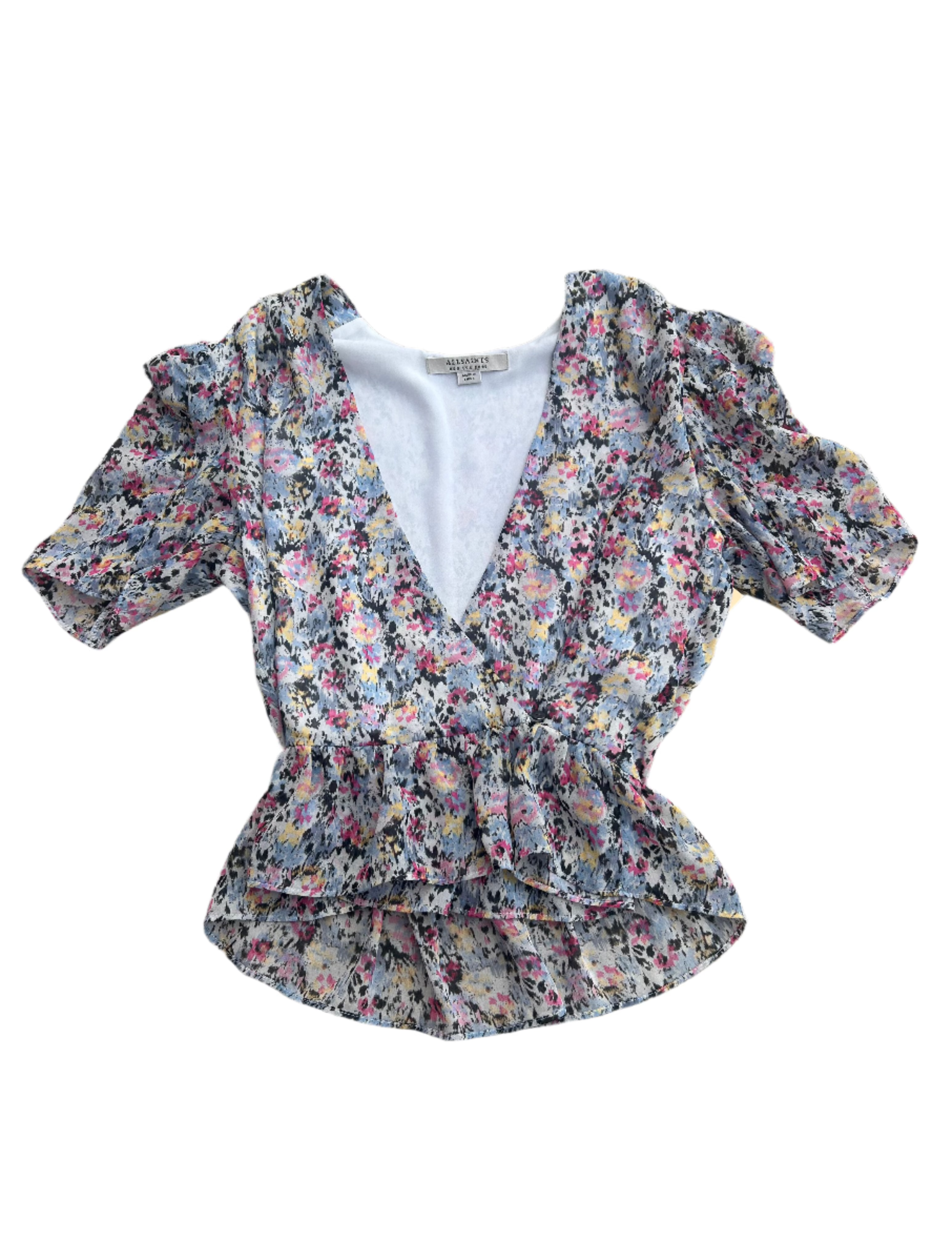 purple pink allsaints floral wrap top, 4