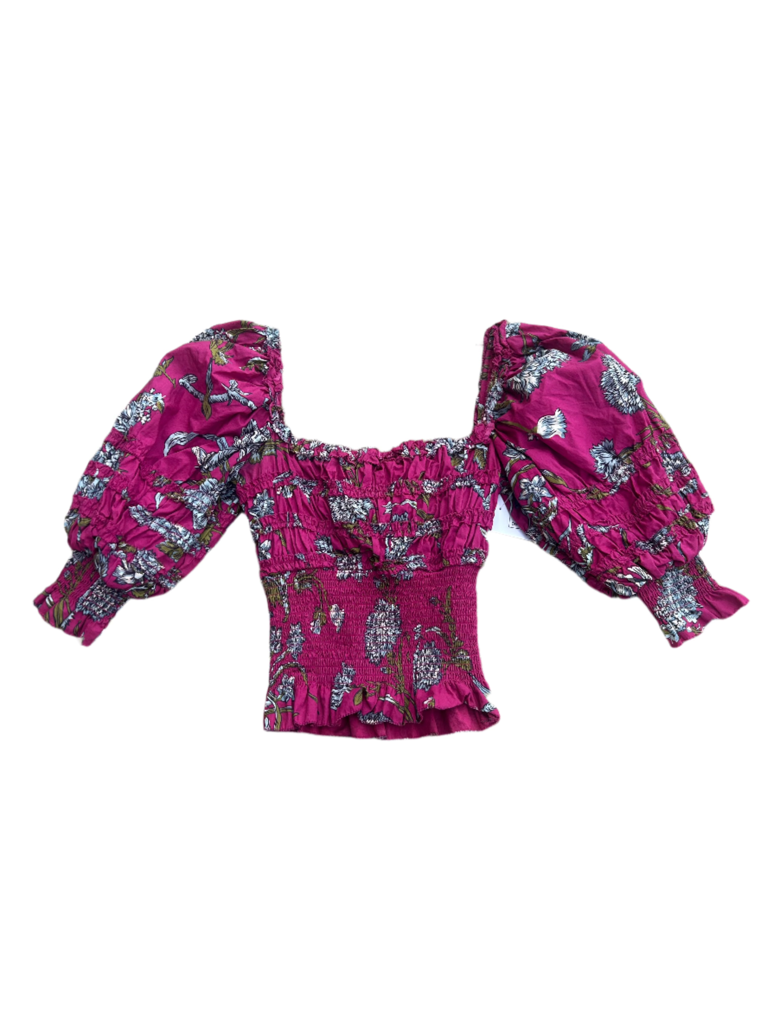 magenta love the label puffy sleeve smocked top, xs